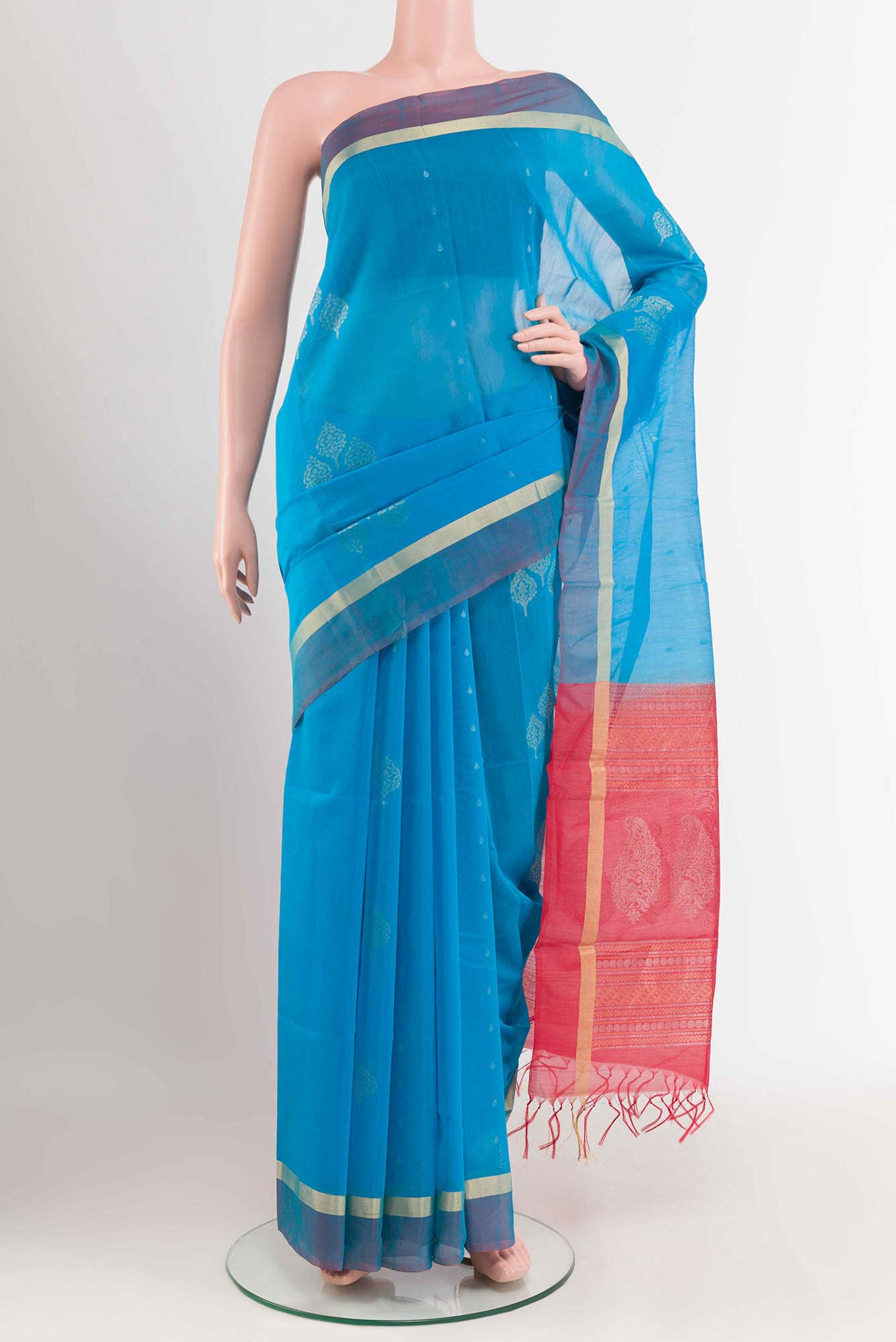 Blue Blended Kora Cotton Saree