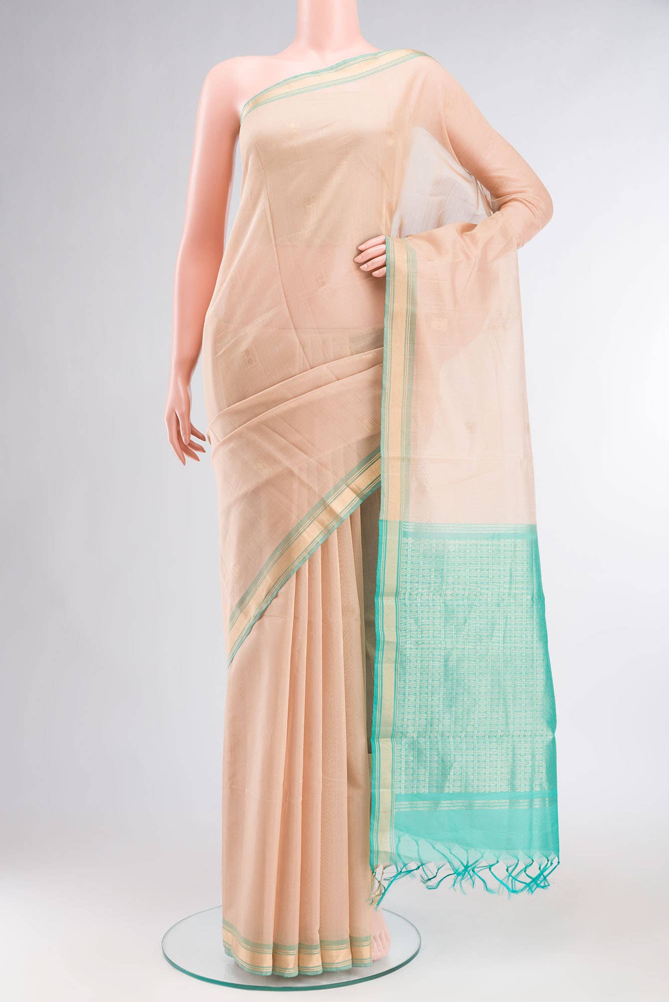 Beige Silk Cotton Saree