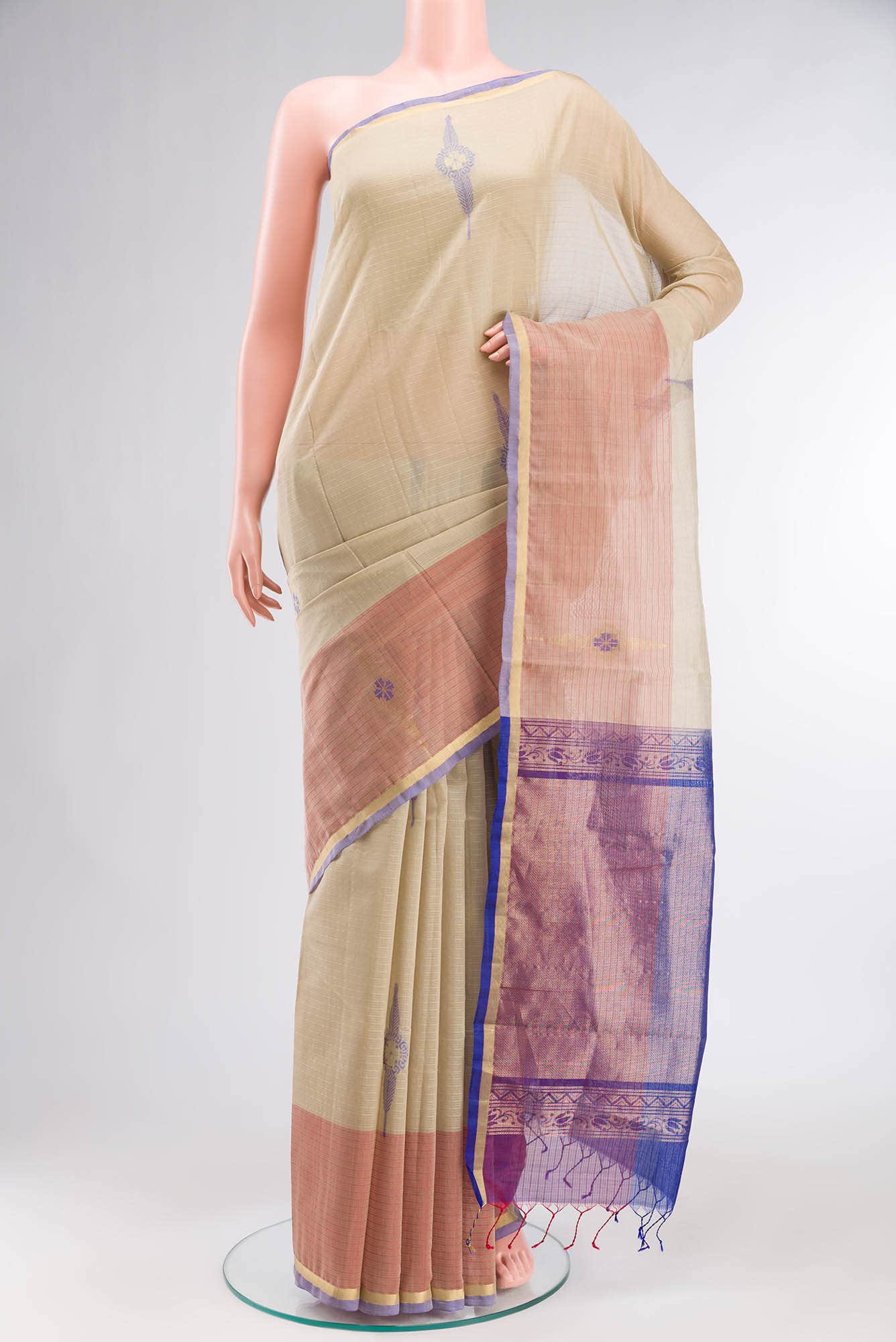 Beige Silk Cotton Saree