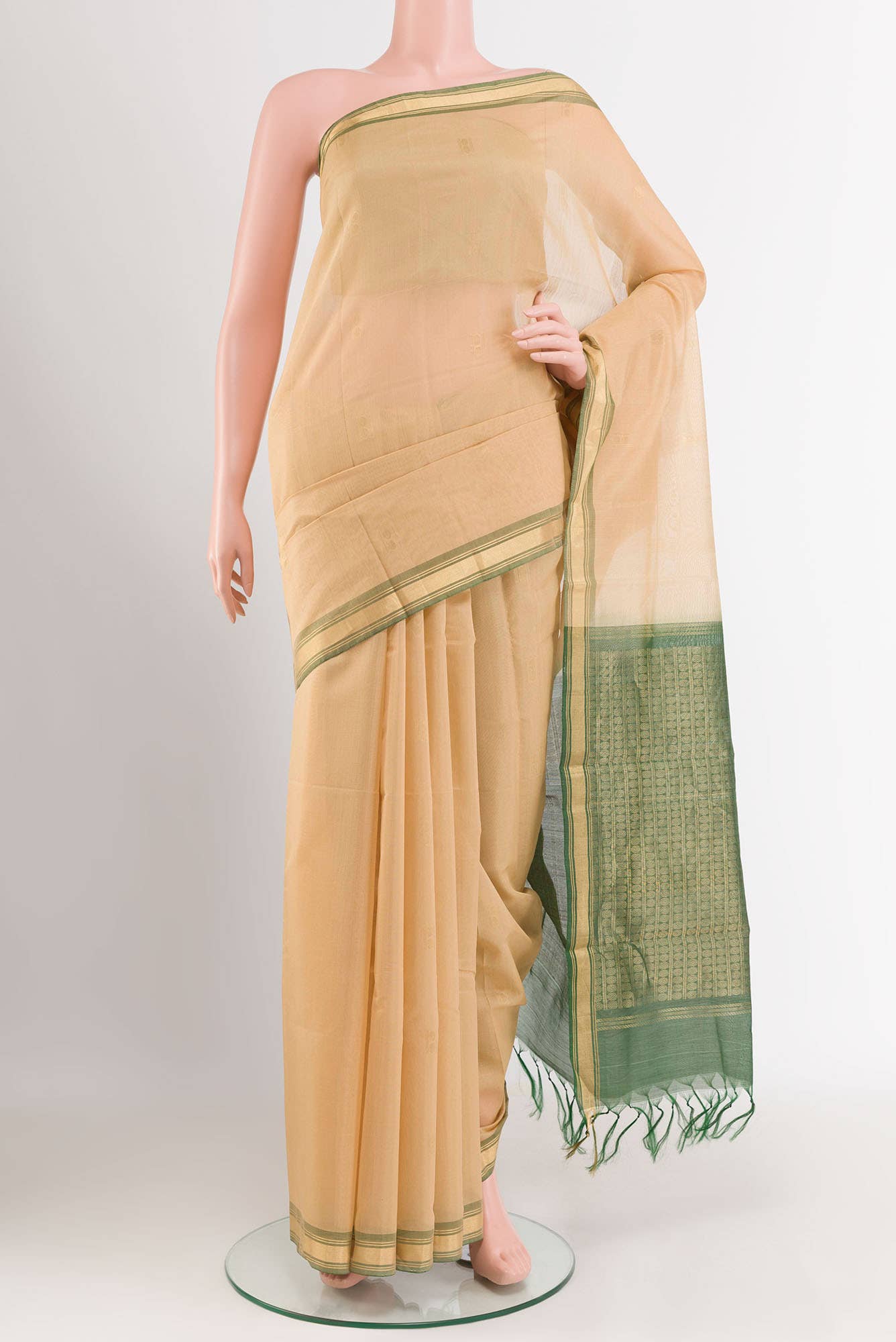 Beige Blended Kora Cotton Saree