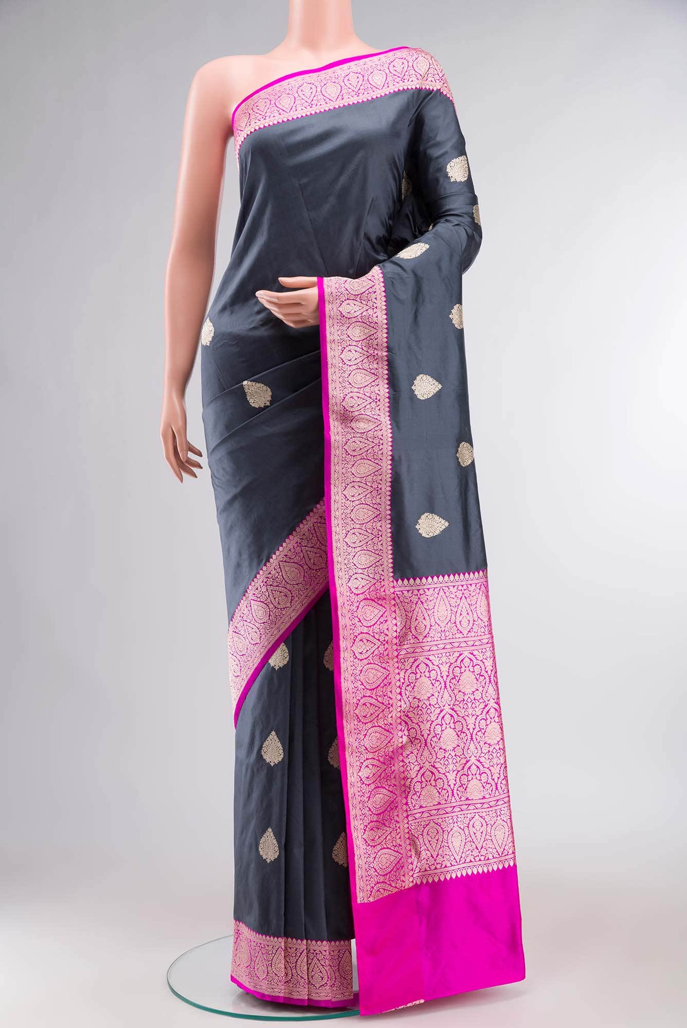 Grey Banarasi Katan Silk Saree