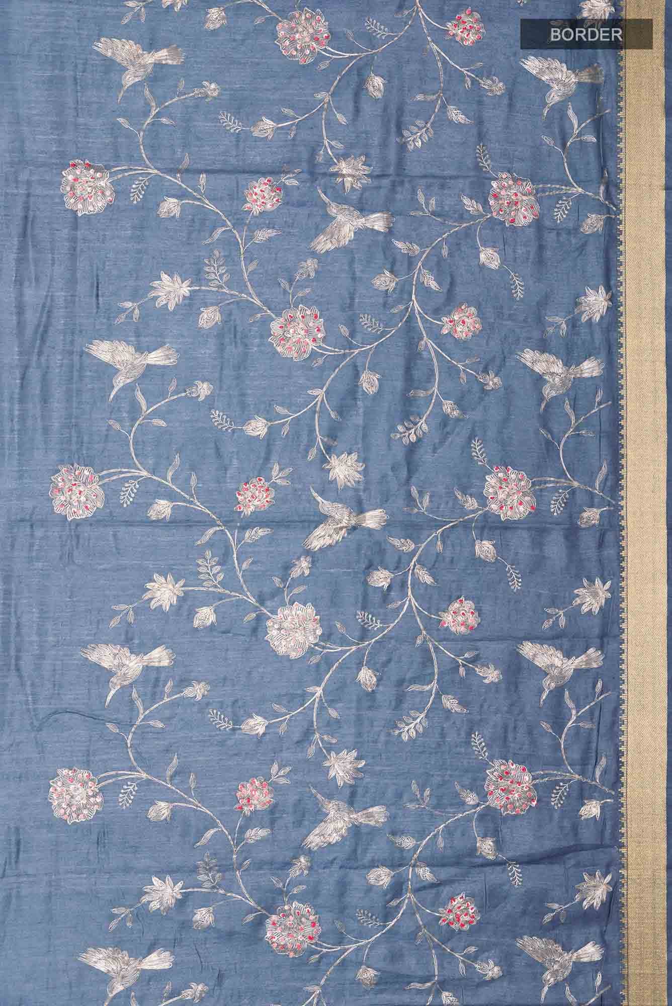 Blue Grey Tussar Saree