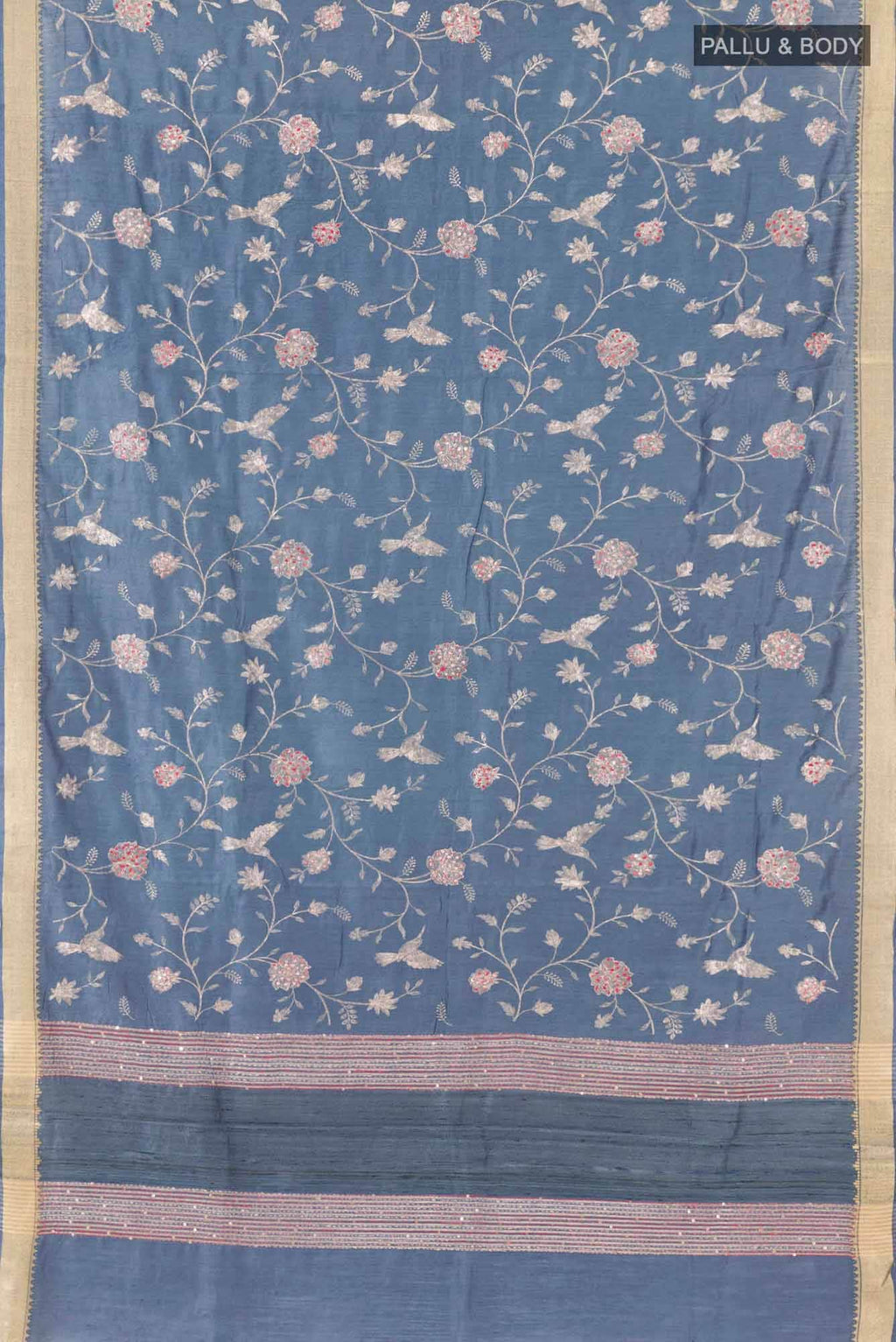 Blue Grey Tussar Saree