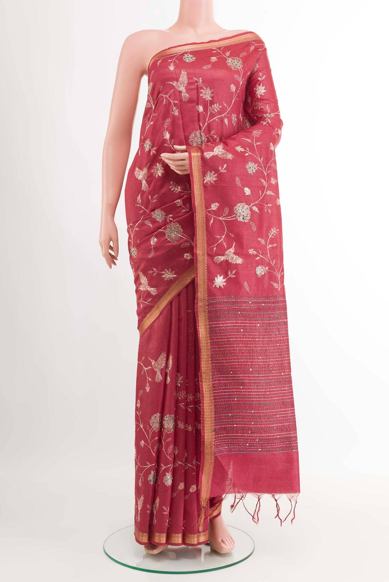 Red Tussar Saree