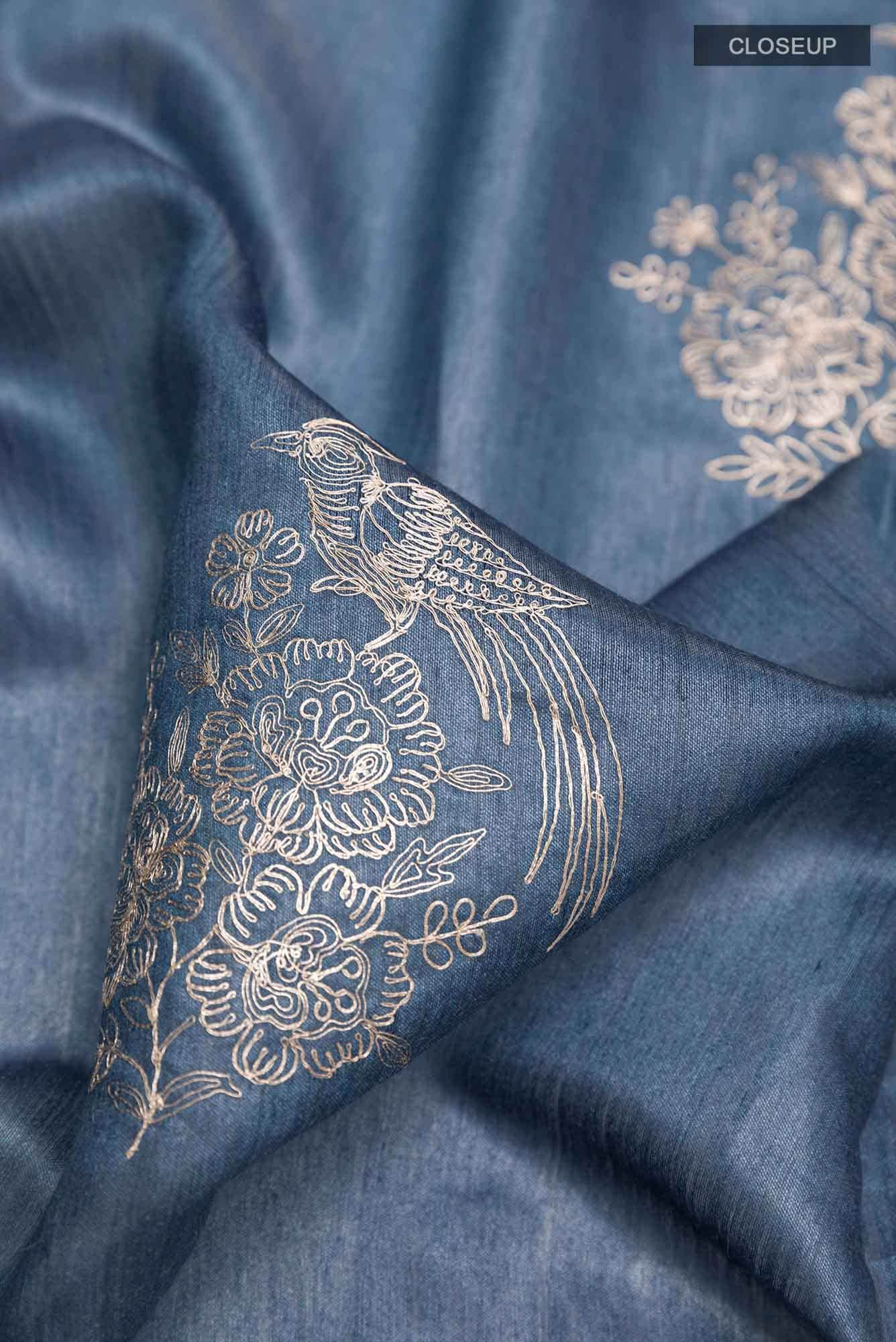 Blue Tussar Saree