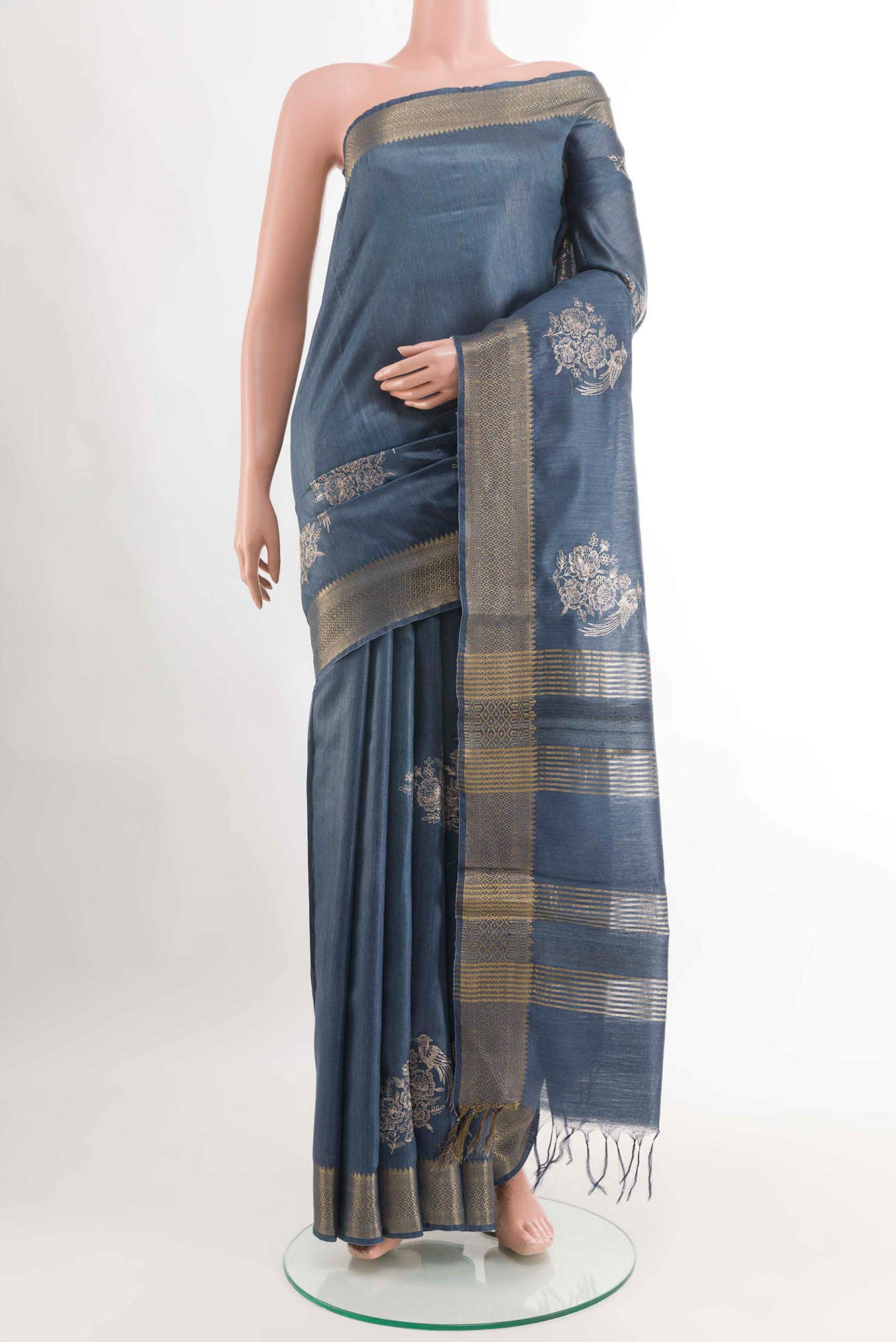 Blue Tussar Saree