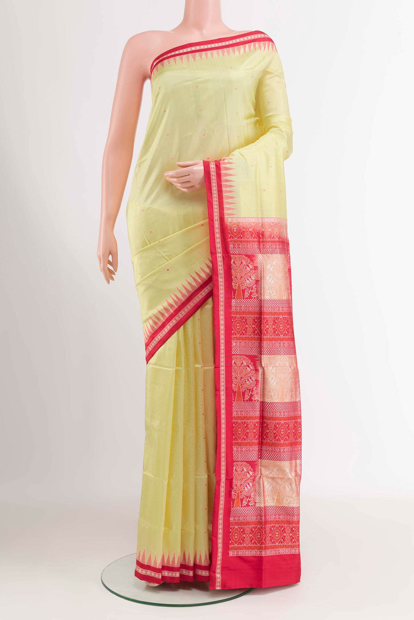 Lemon Yellow Orissa Silk Saree
