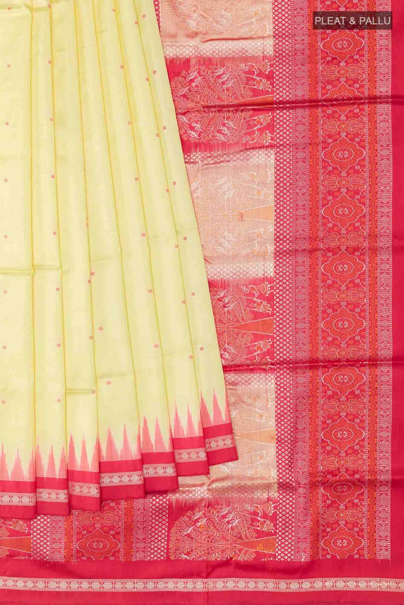 Lemon Yellow Orissa Silk Saree