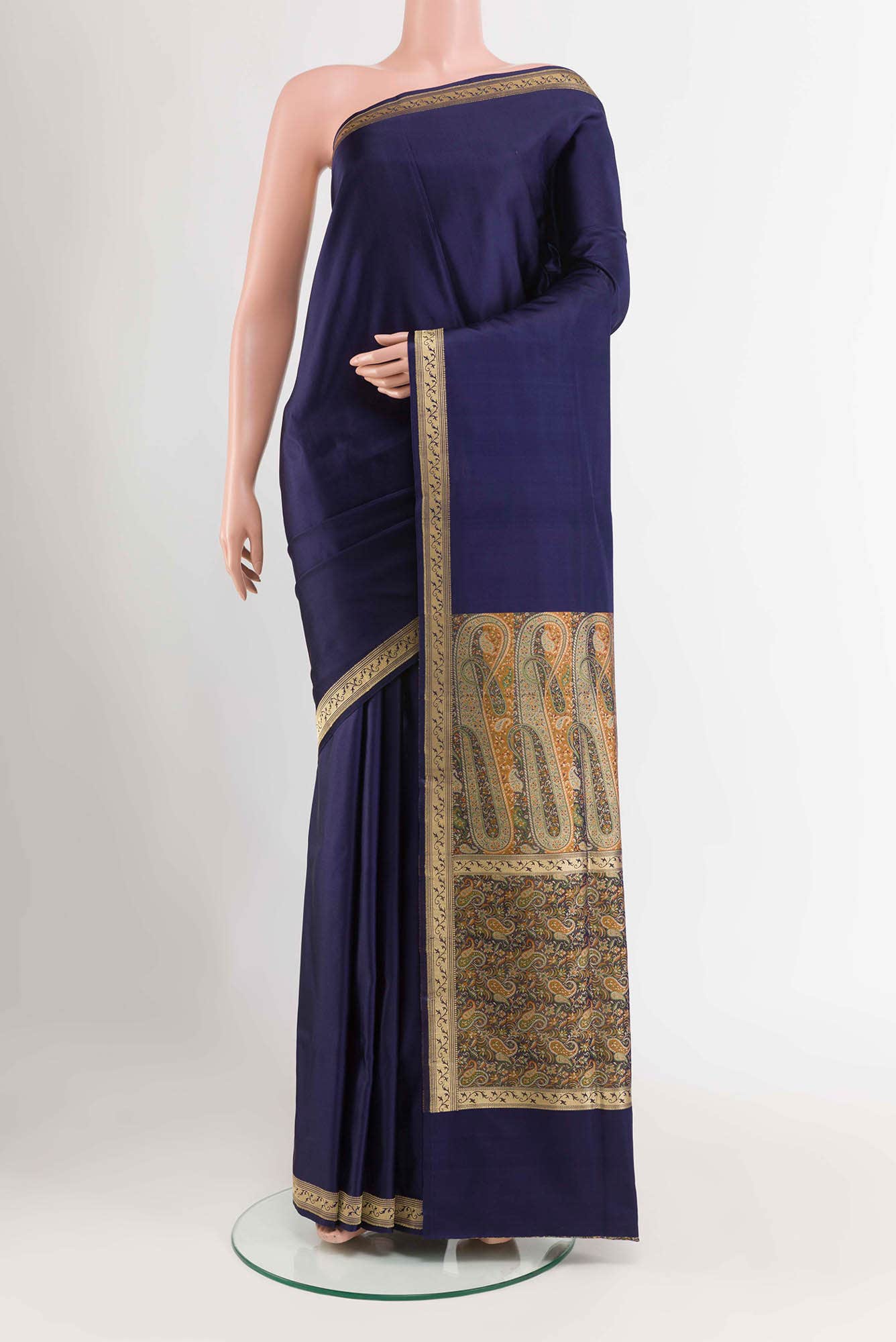Dark Blue Banarasi Tanchoi Silk Saree