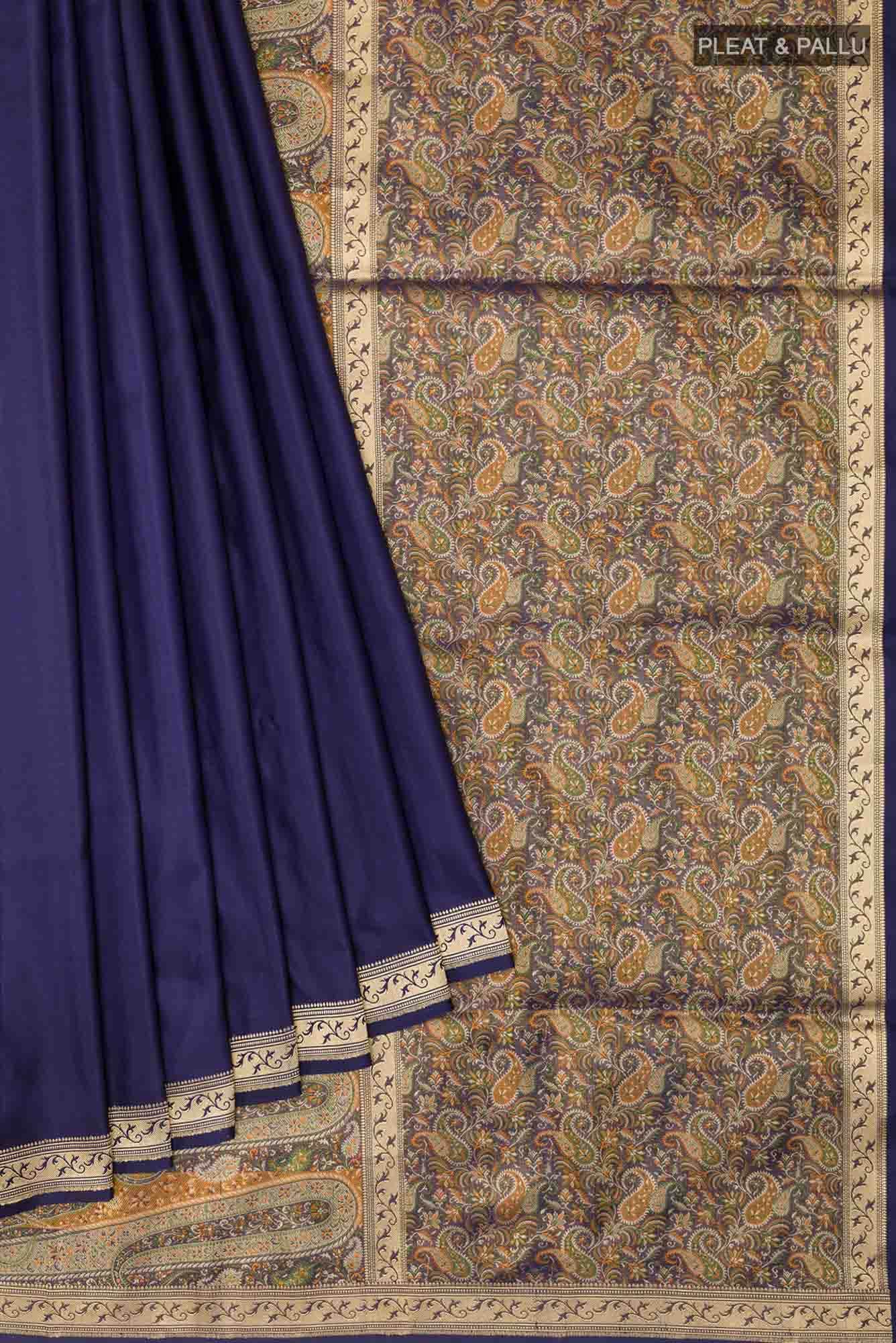 Dark Blue Banarasi Tanchoi Silk Saree