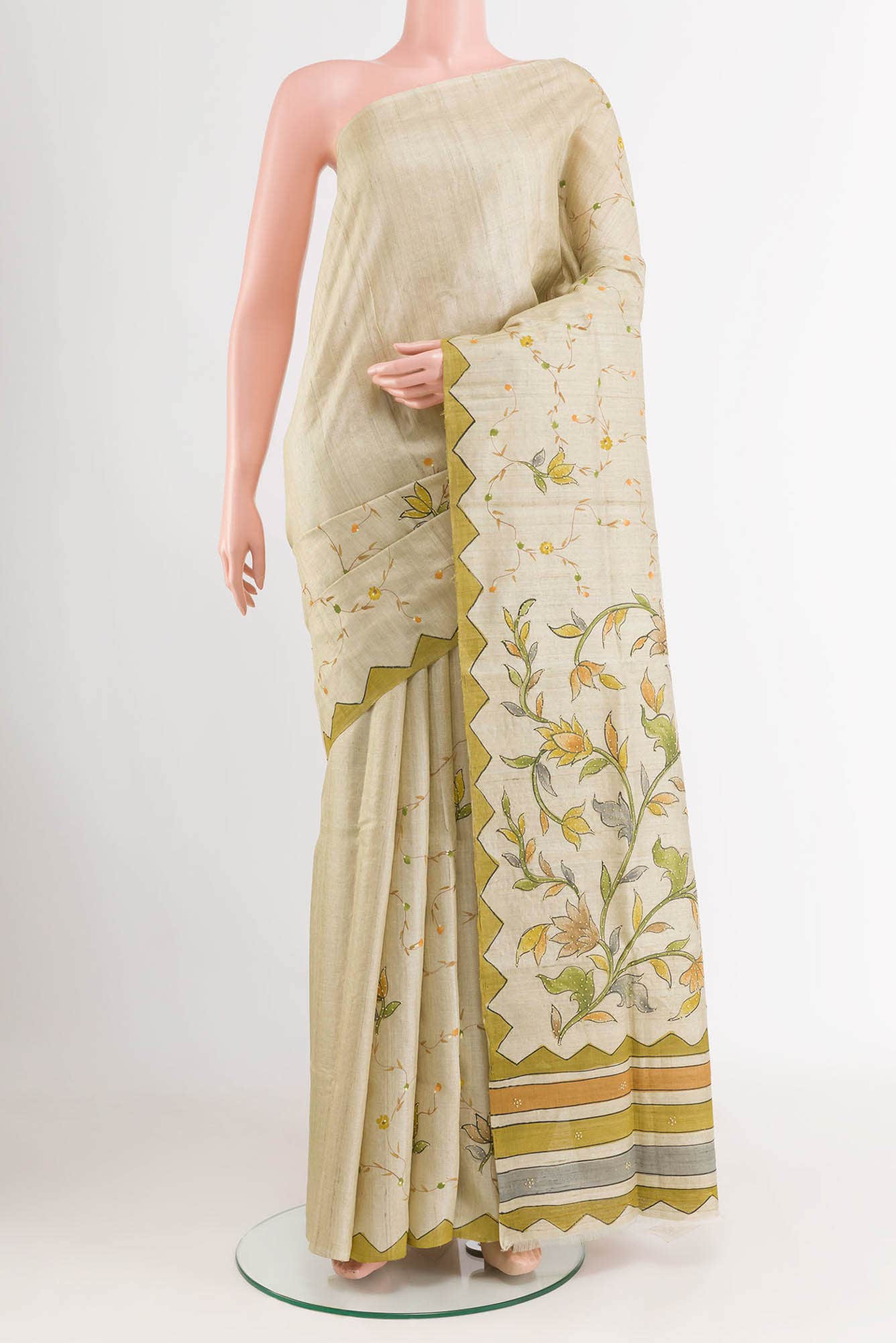Beige Tussar Saree