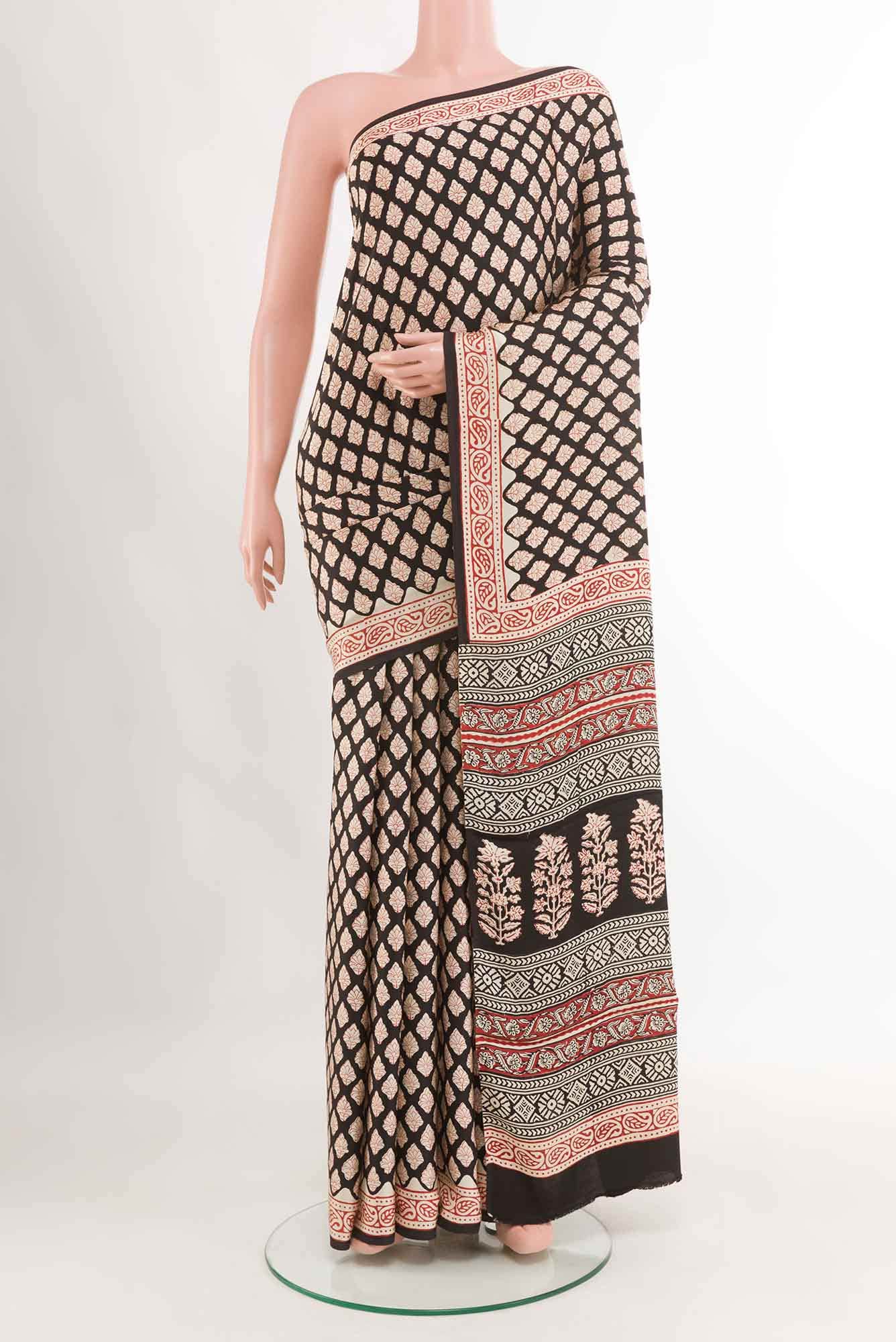 Black Printed Silk Saree