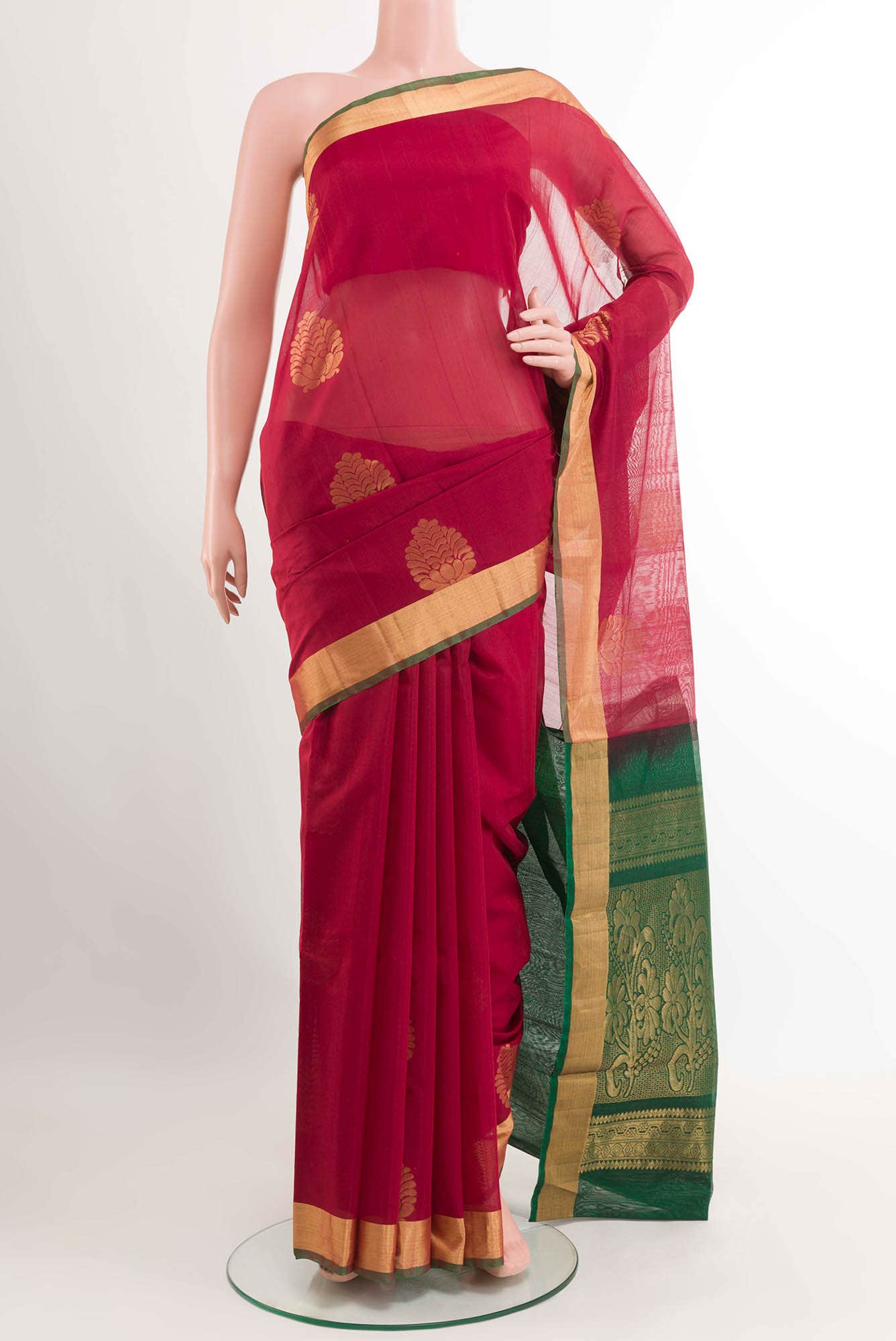 Maroon Blended Kora Cotton Saree