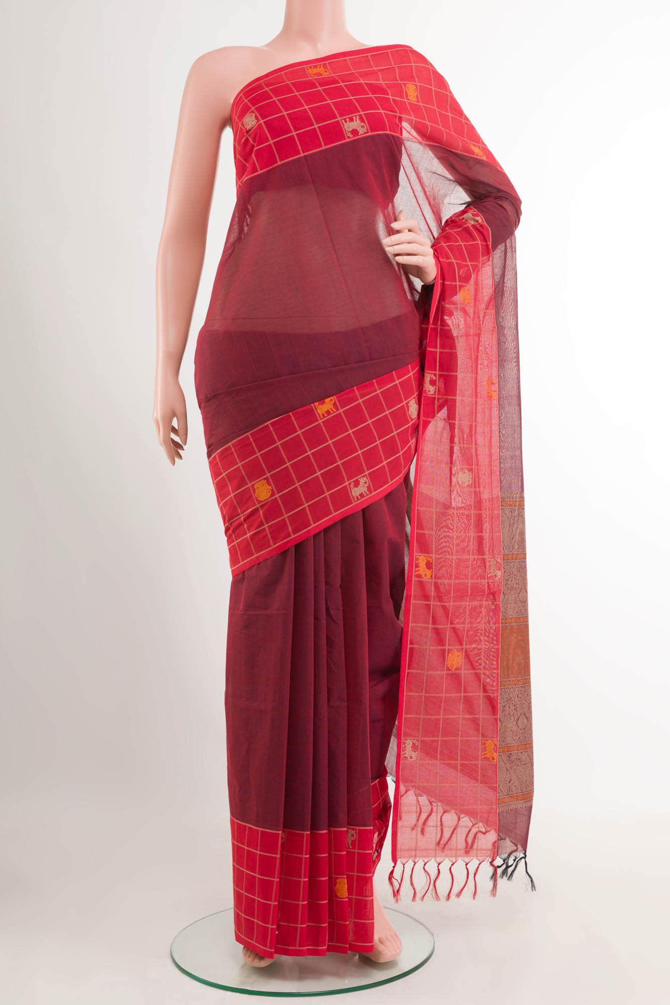 Maroon Coimbatore Cotton Saree