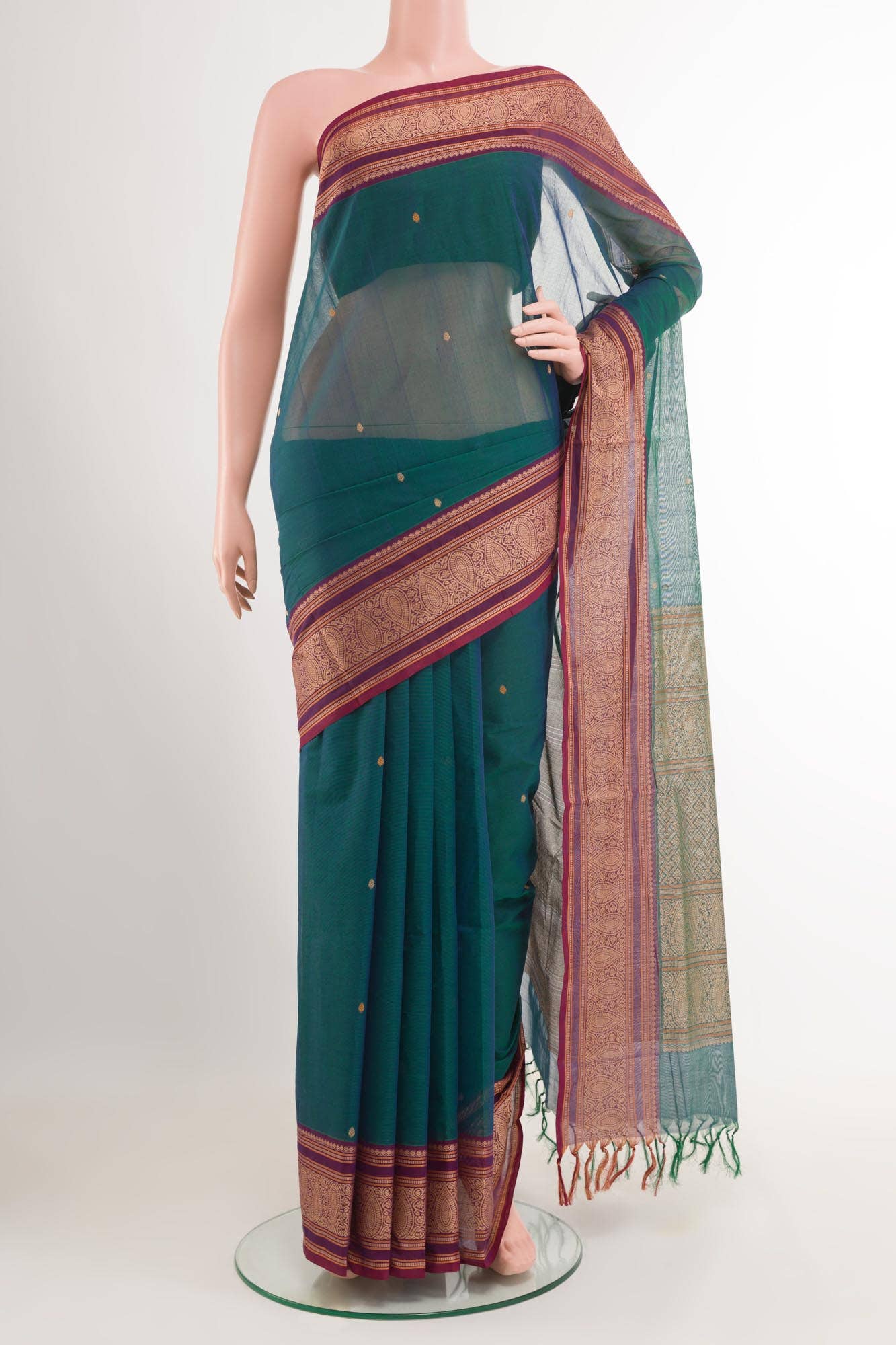 Dark Teal Blue Coimbatore Cotton Saree