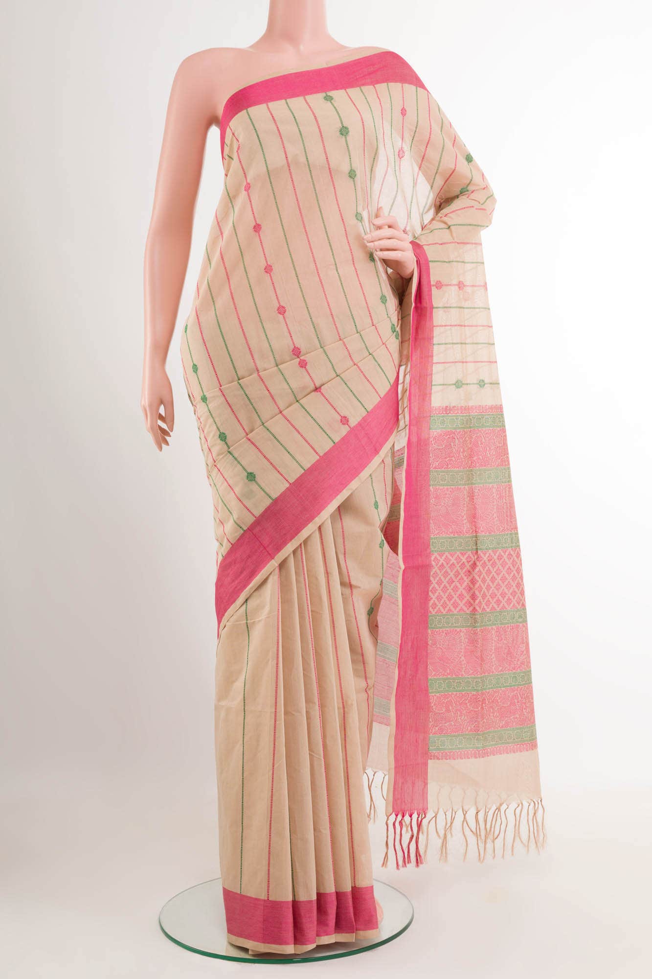 Beige Coimbatore Cotton Saree