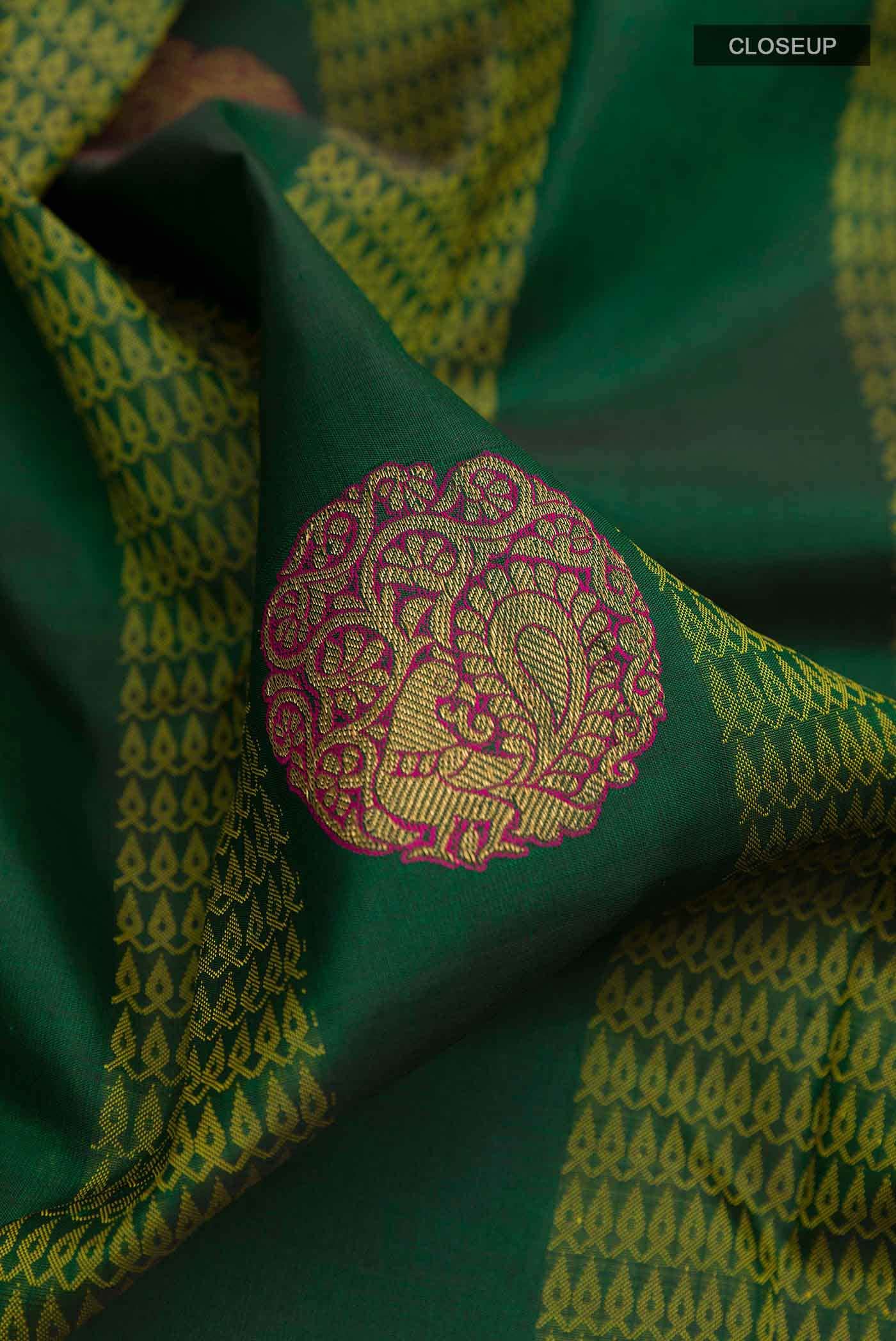 Bottle Green Kanchipuram Silk Saree