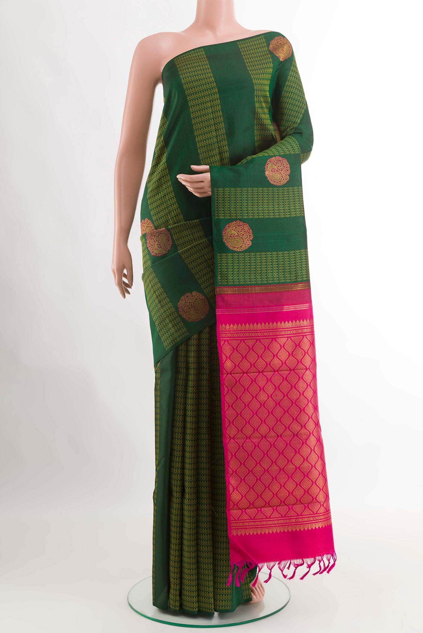 Bottle Green Kanchipuram Silk Saree