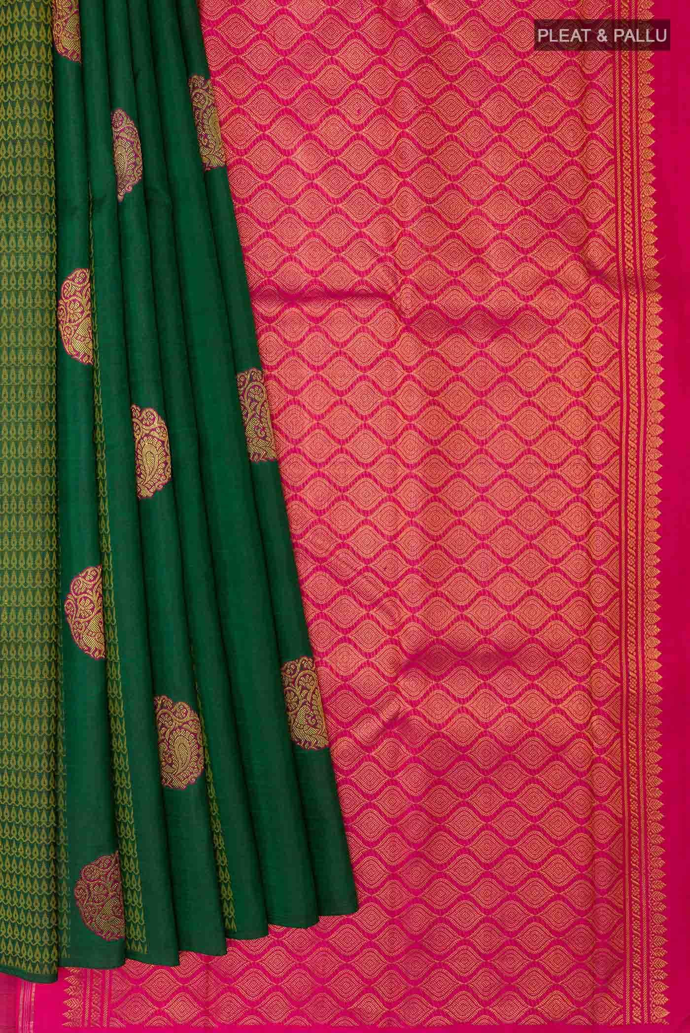 Bottle Green Kanchipuram Silk Saree