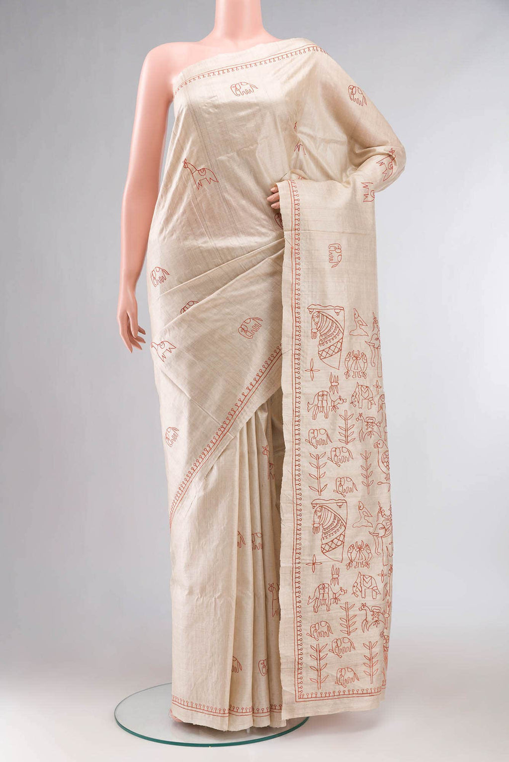 Beige Bhagalpuri Tussar Silk Saree