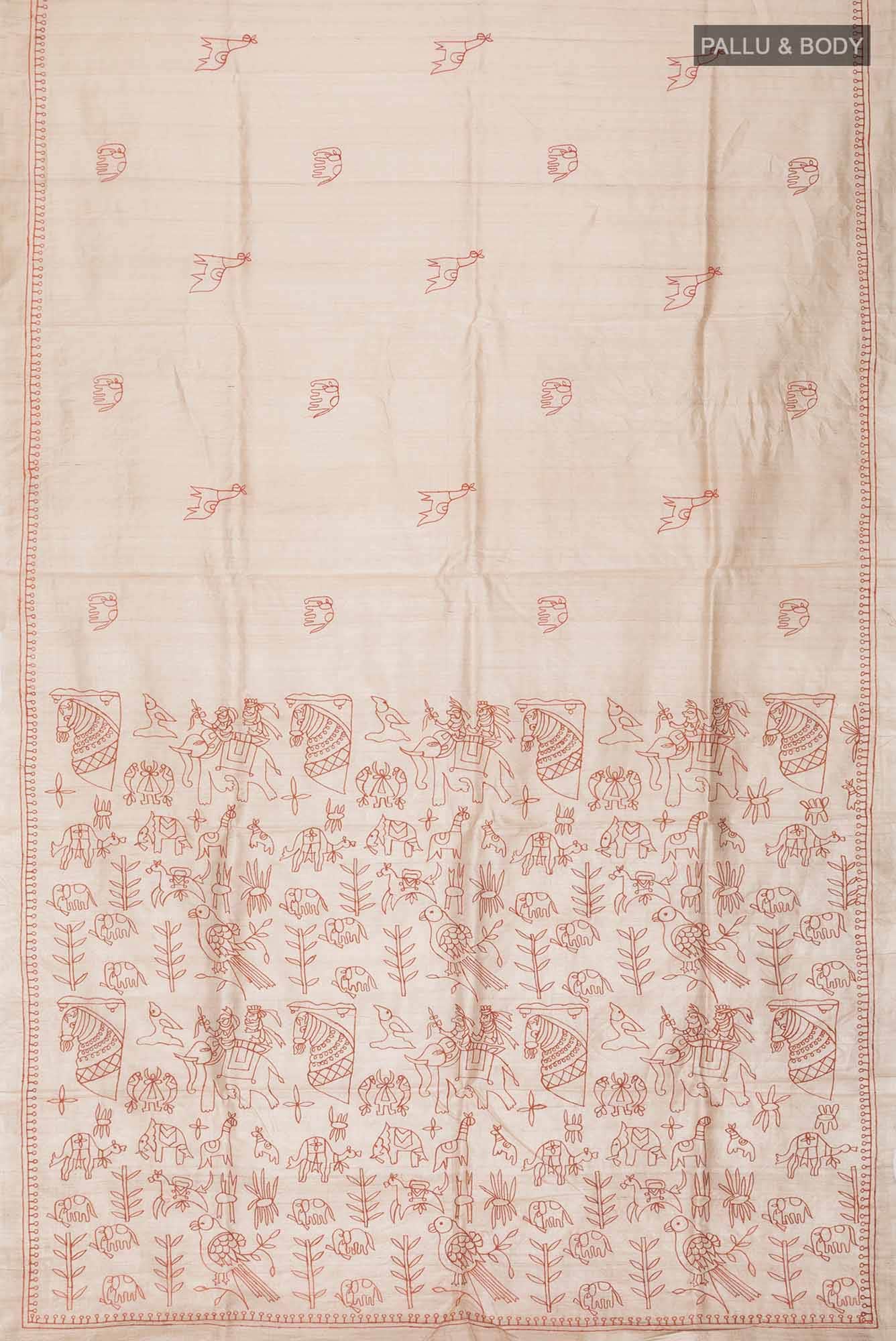 Beige Bhagalpuri Tussar Silk Saree