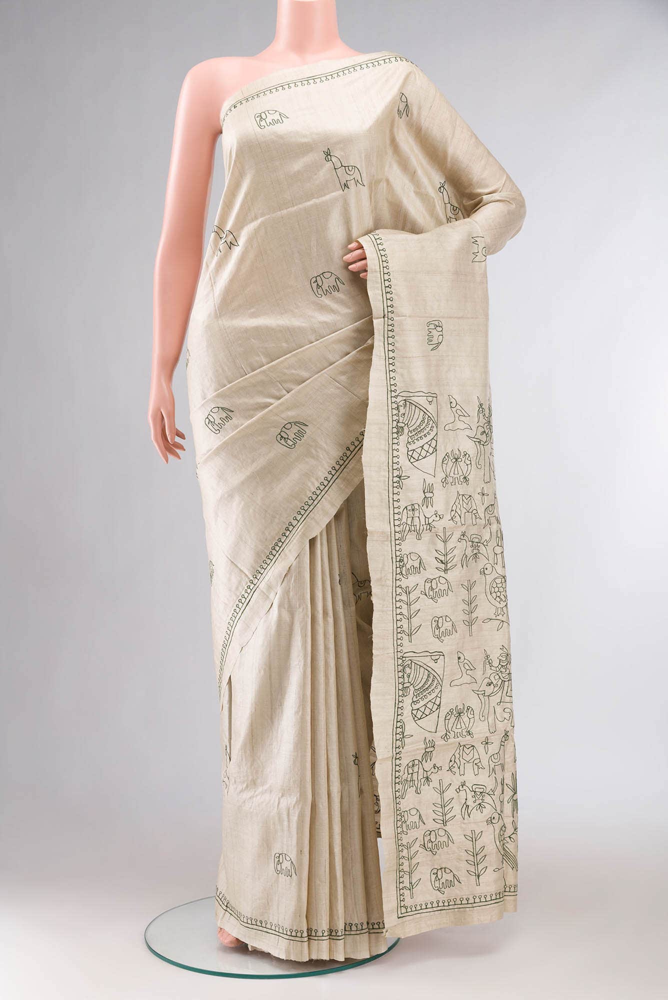 Beige Bhagalpuri Tussar Silk Saree