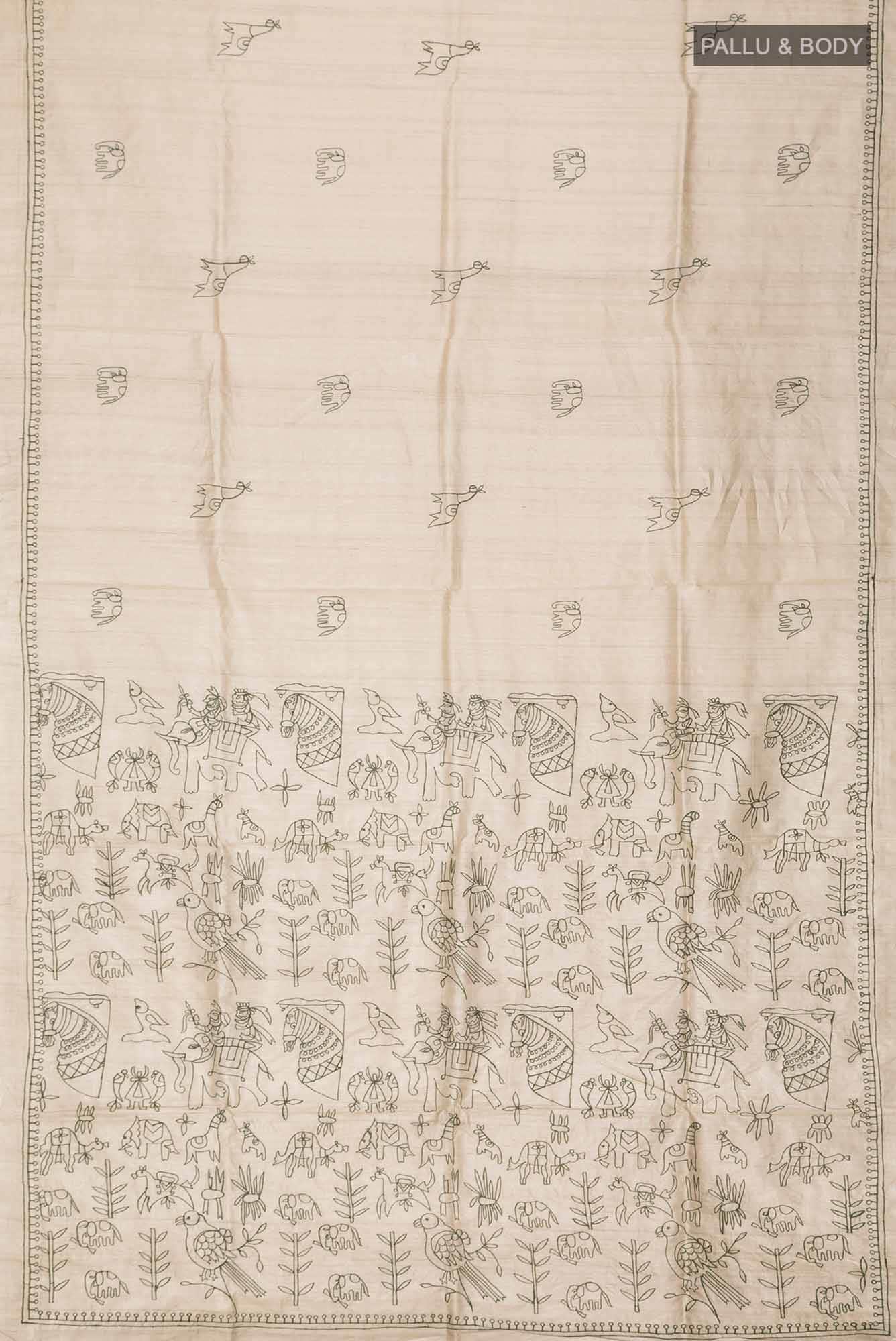 Beige Bhagalpuri Tussar Silk Saree