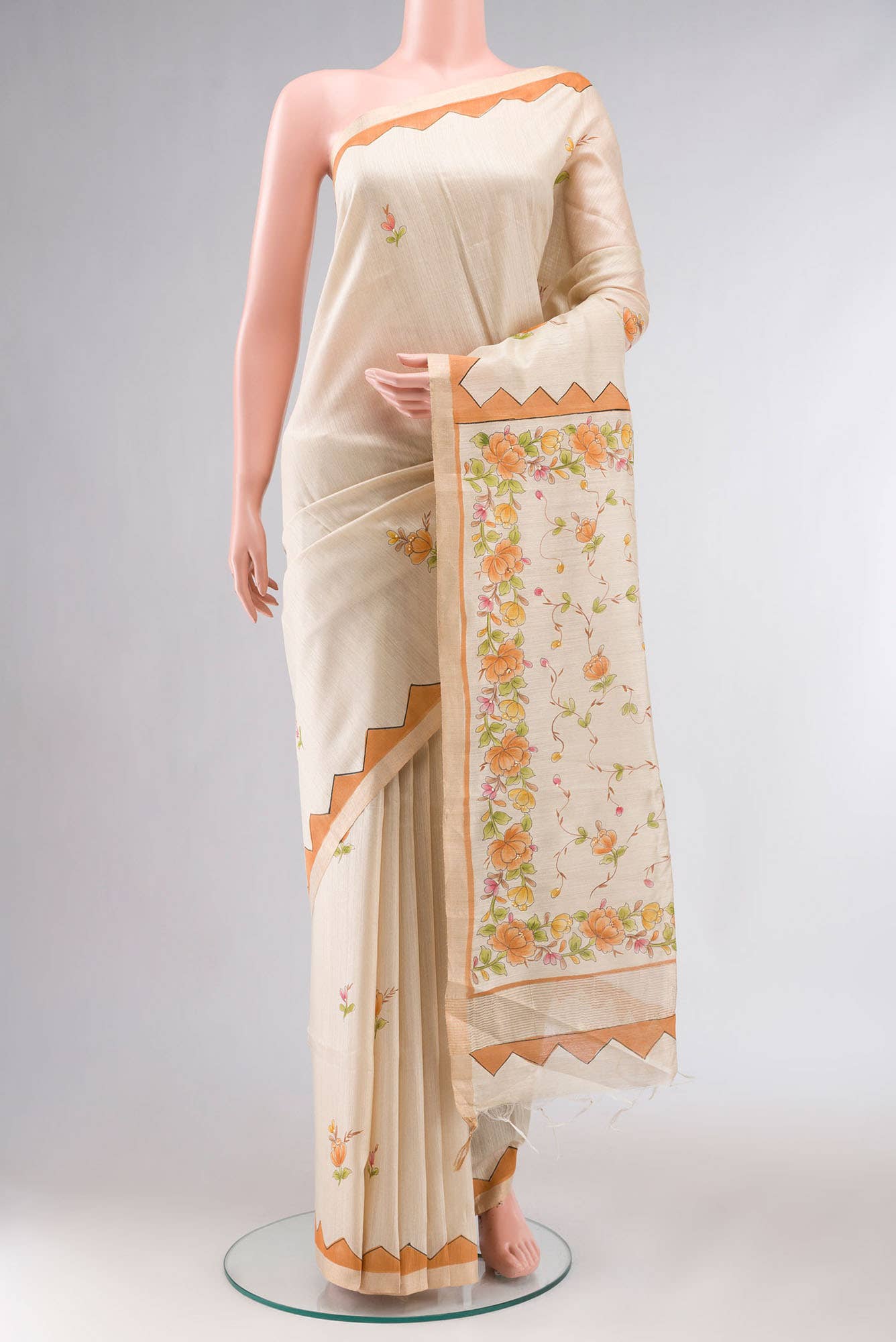 Cream Bhagalpuri Tussar Silk Saree