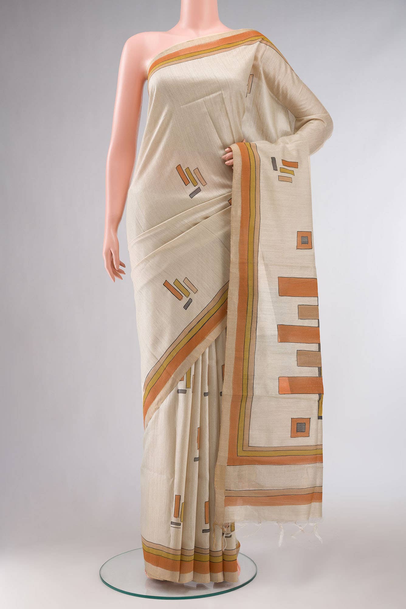 Cream Bhagalpuri Tussar Silk Saree