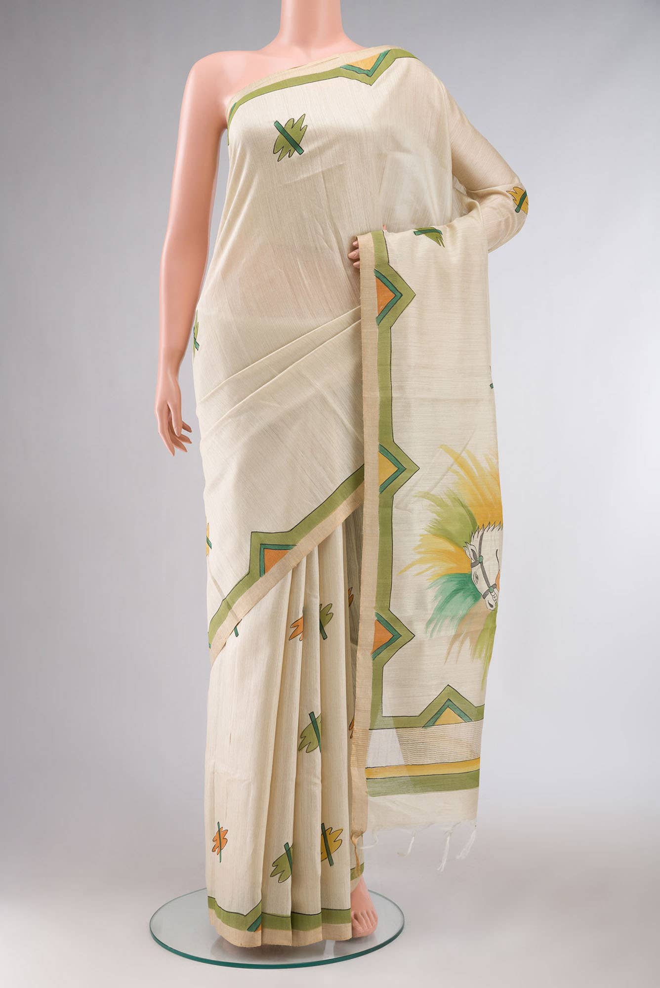 Cream Bhagalpuri Tussar Silk Saree
