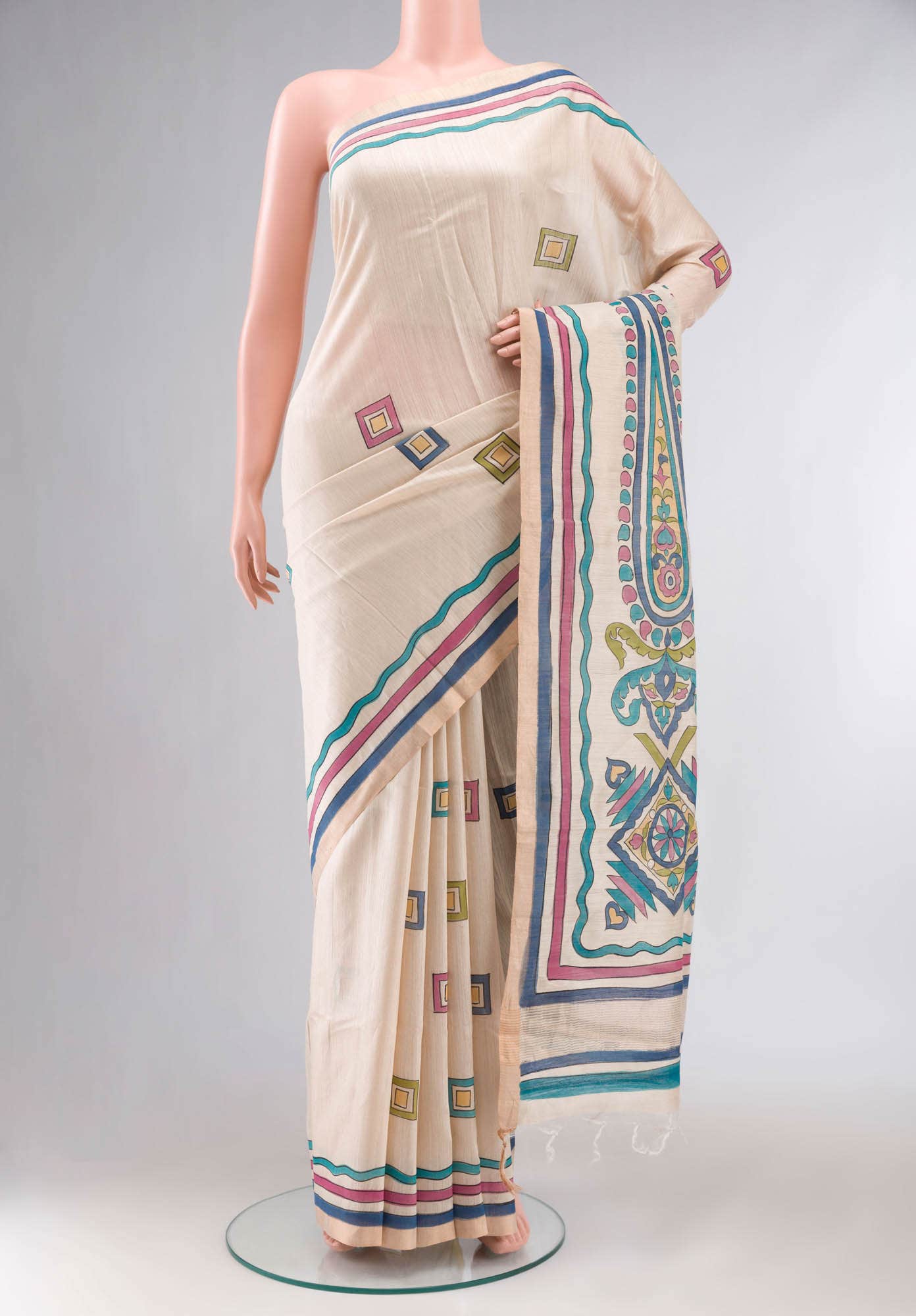 Cream Bhagalpuri Tussar Silk Saree