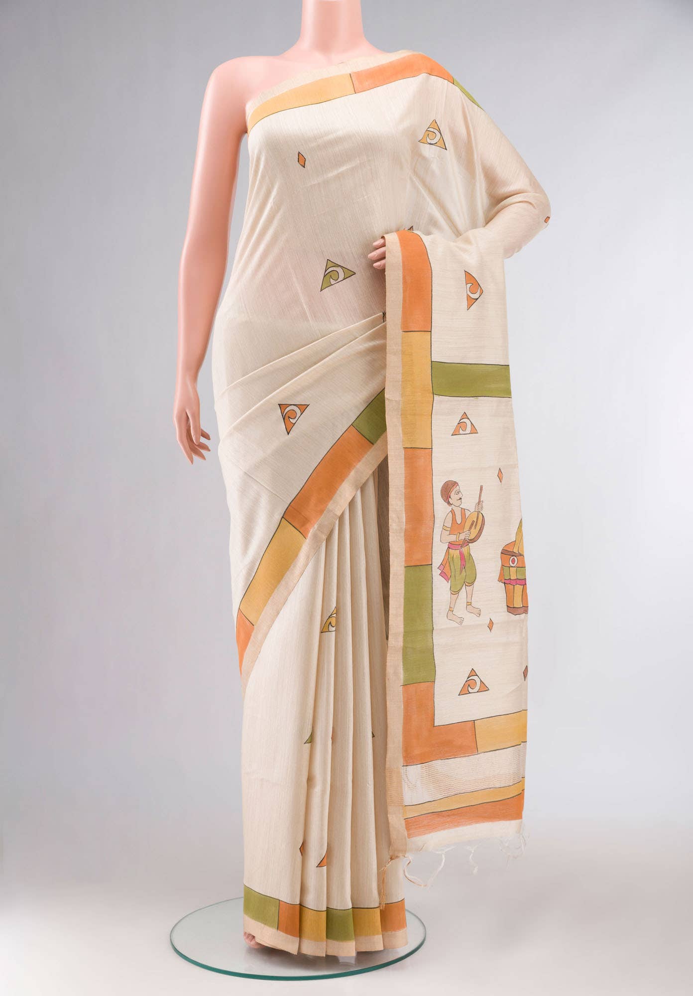 Beige Bhagalpuri Tussar Silk Saree
