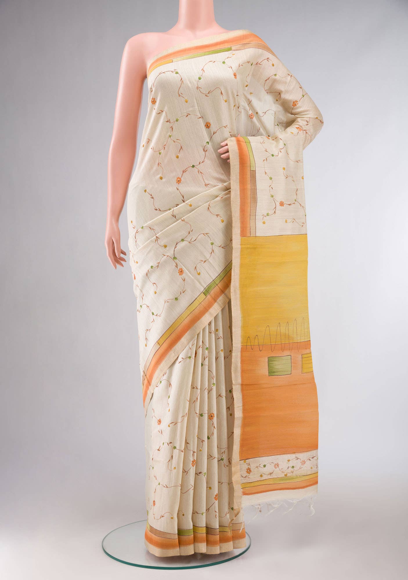 Beige Bhagalpuri Tussar Silk Saree