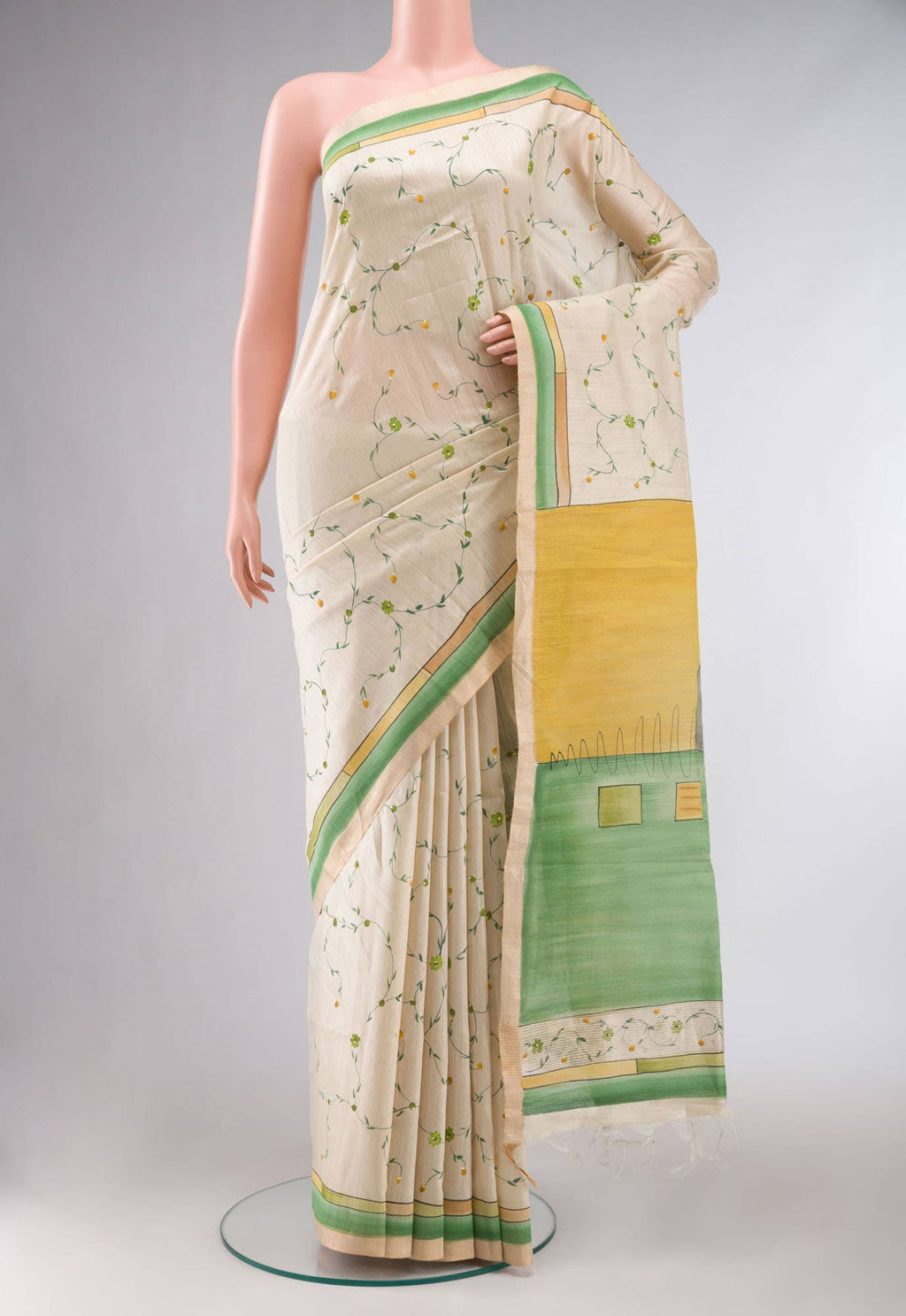 Beige Bhagalpuri Tussar Silk Saree
