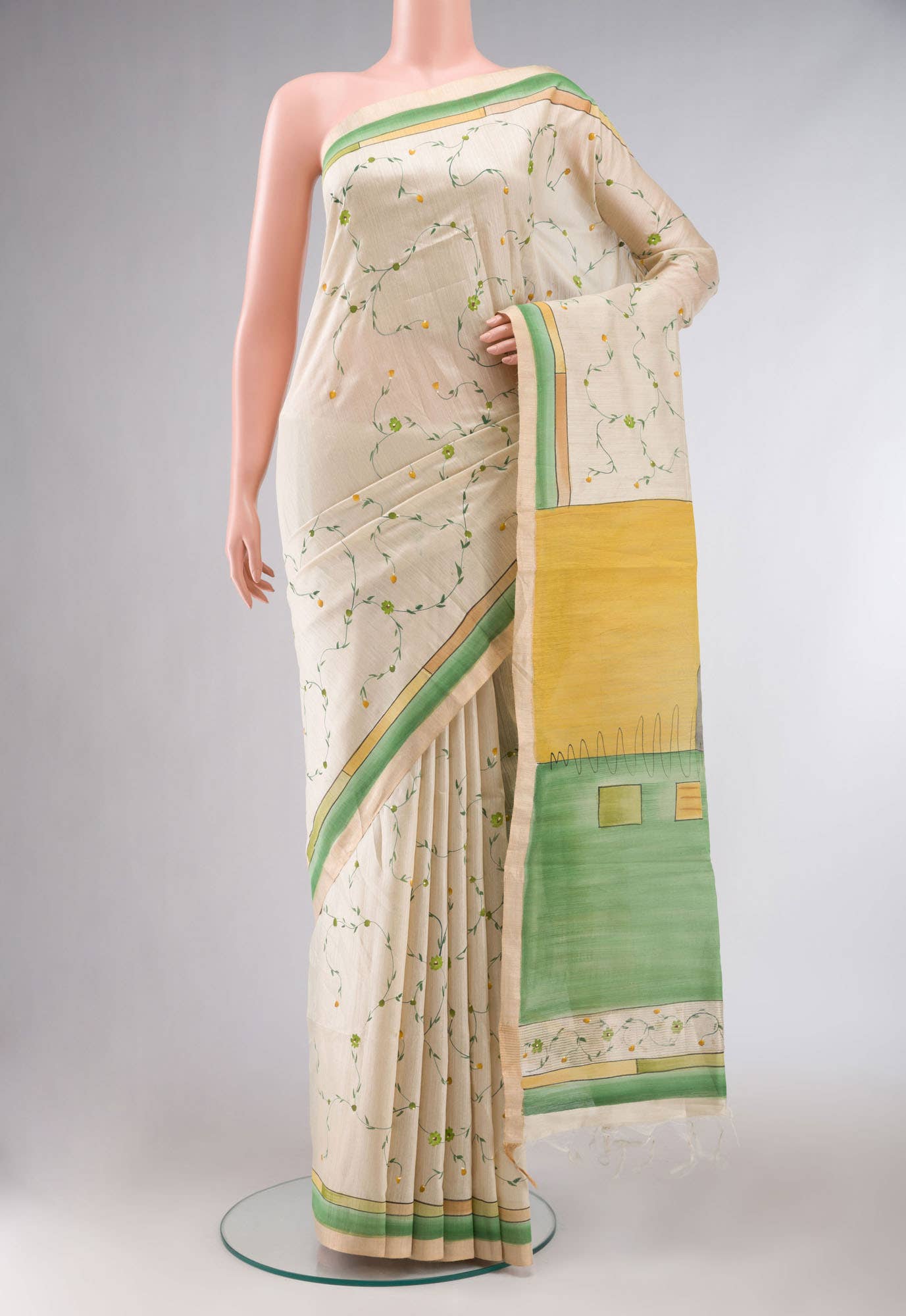Beige Bhagalpuri Tussar Silk Saree
