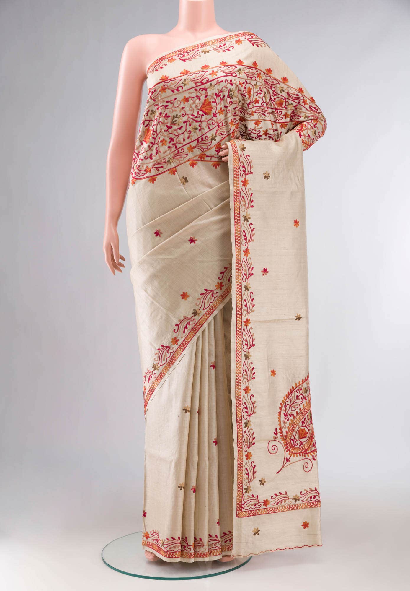 Beige Bhagalpuri Tussar Silk Saree