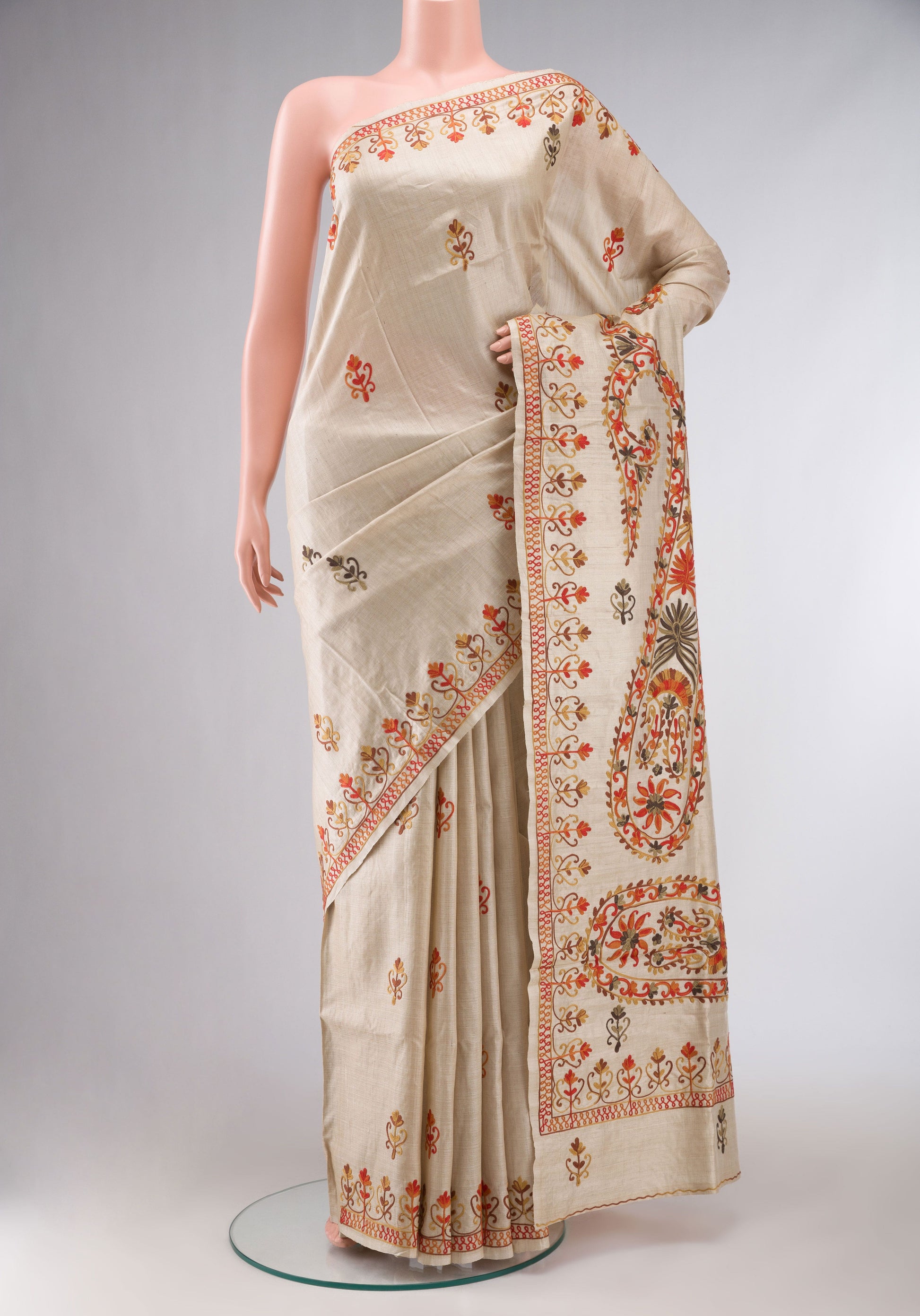 Beige Bhagalpuri Tussar Silk Saree