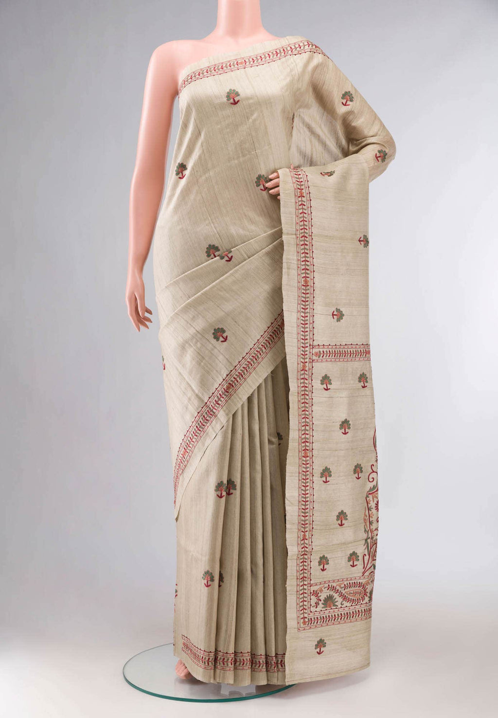 Beige Bhagalpuri Tussar Silk Saree