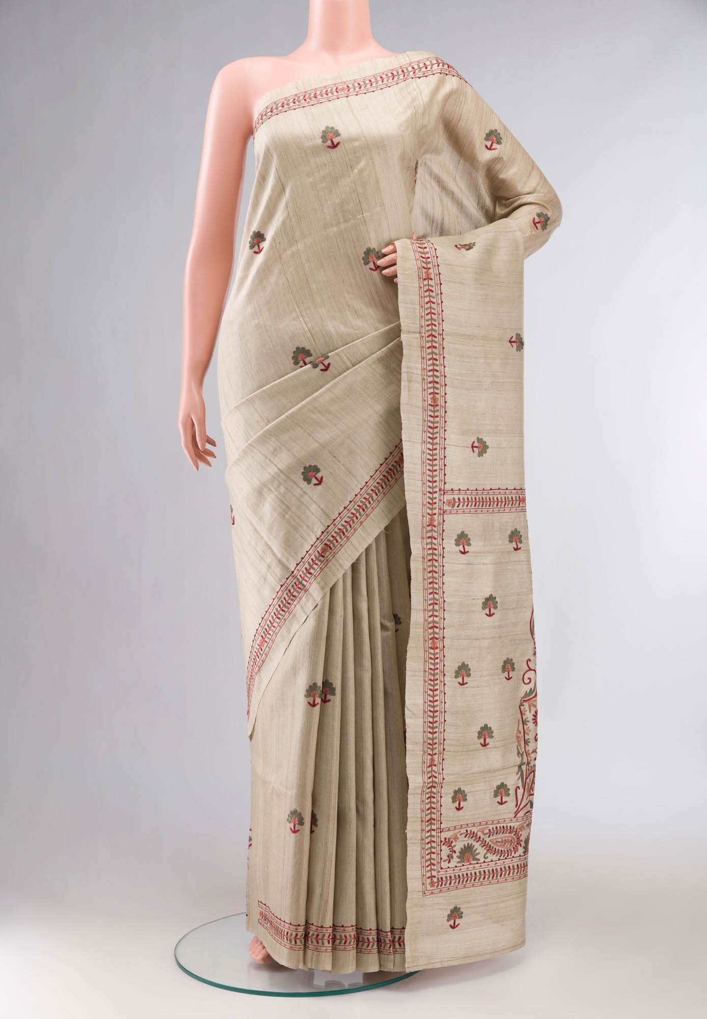 Beige Bhagalpuri Tussar Silk Saree
