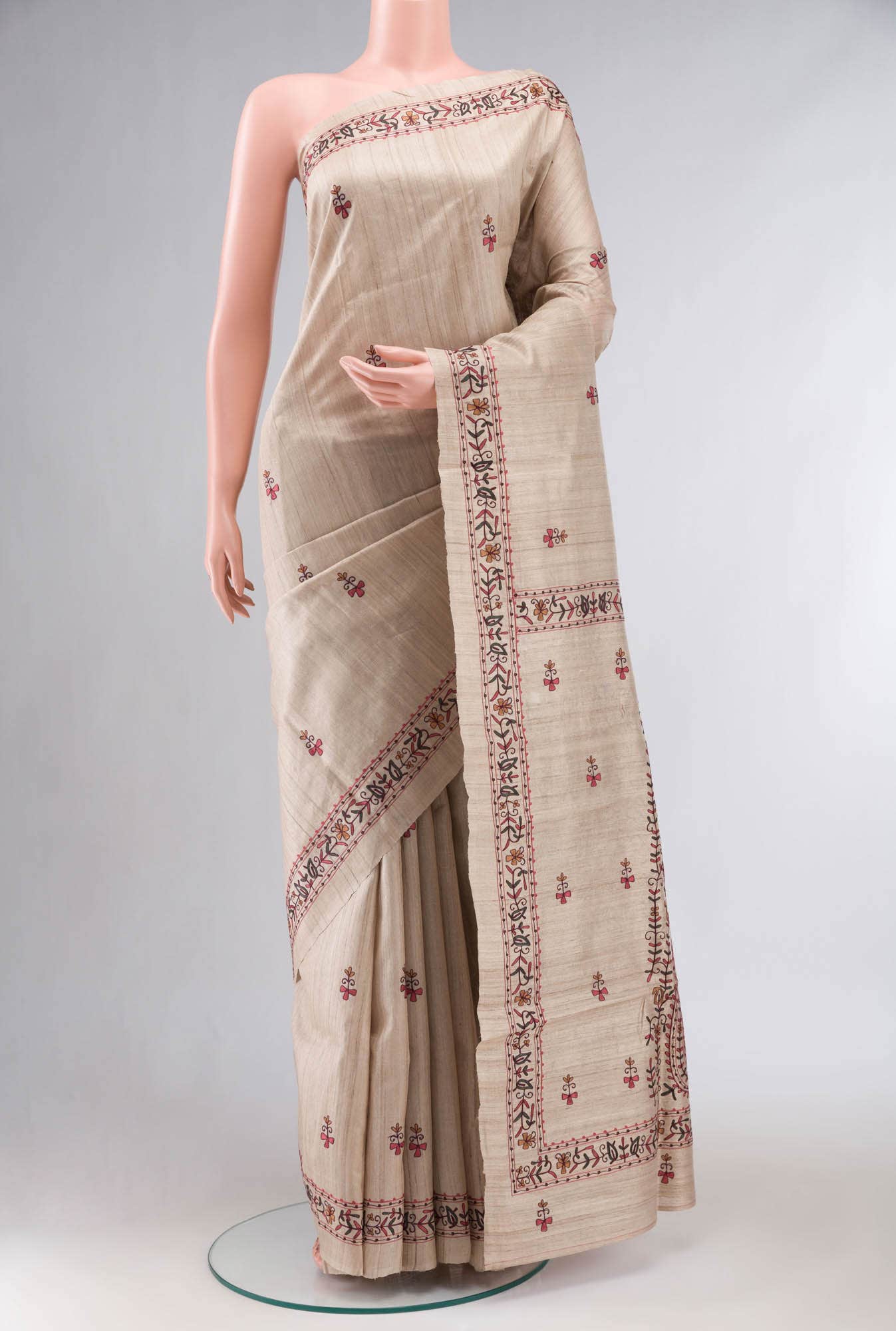 Beige Bhagalpuri Tussar Silk Saree