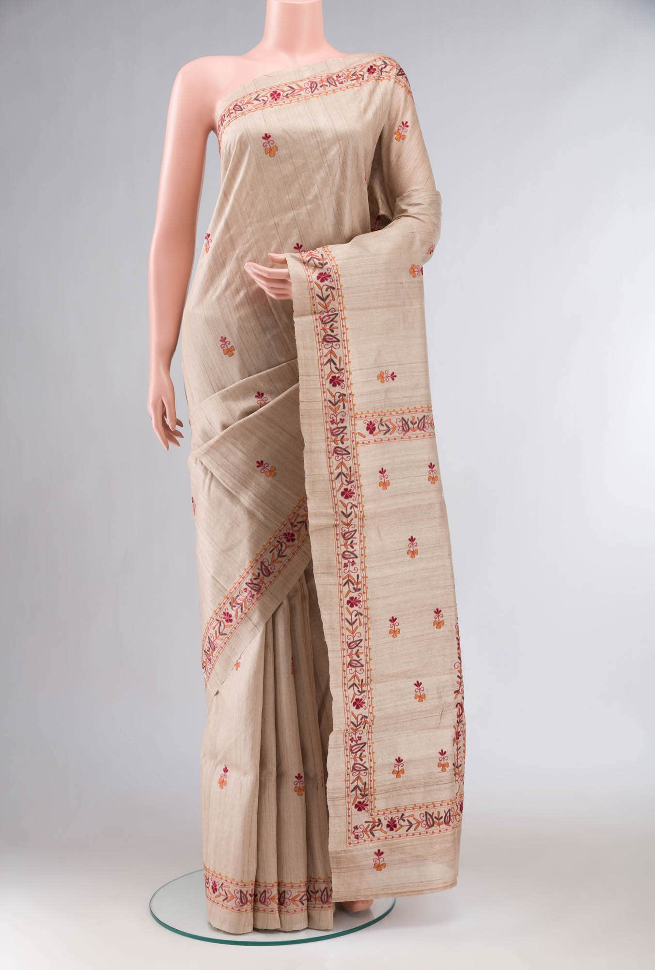 Beige Bhagalpuri Tussar Silk Saree
