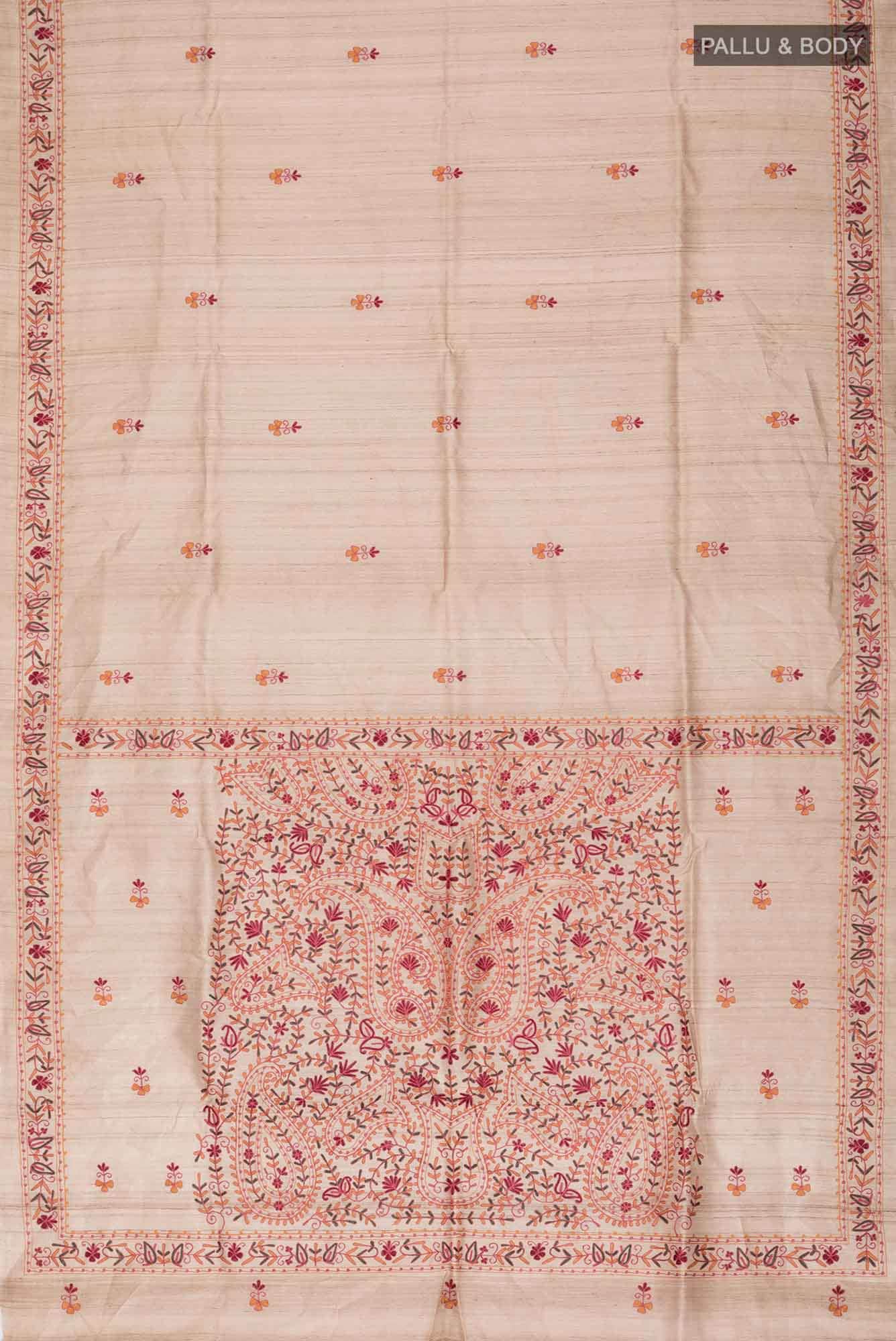 Beige Bhagalpuri Tussar Silk Saree