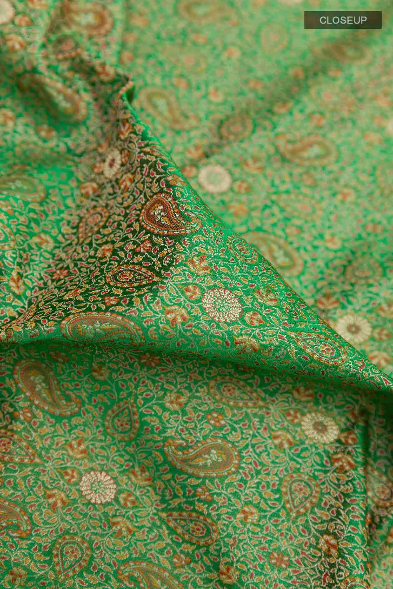 Green Banarasi Tanchoi Silk Saree