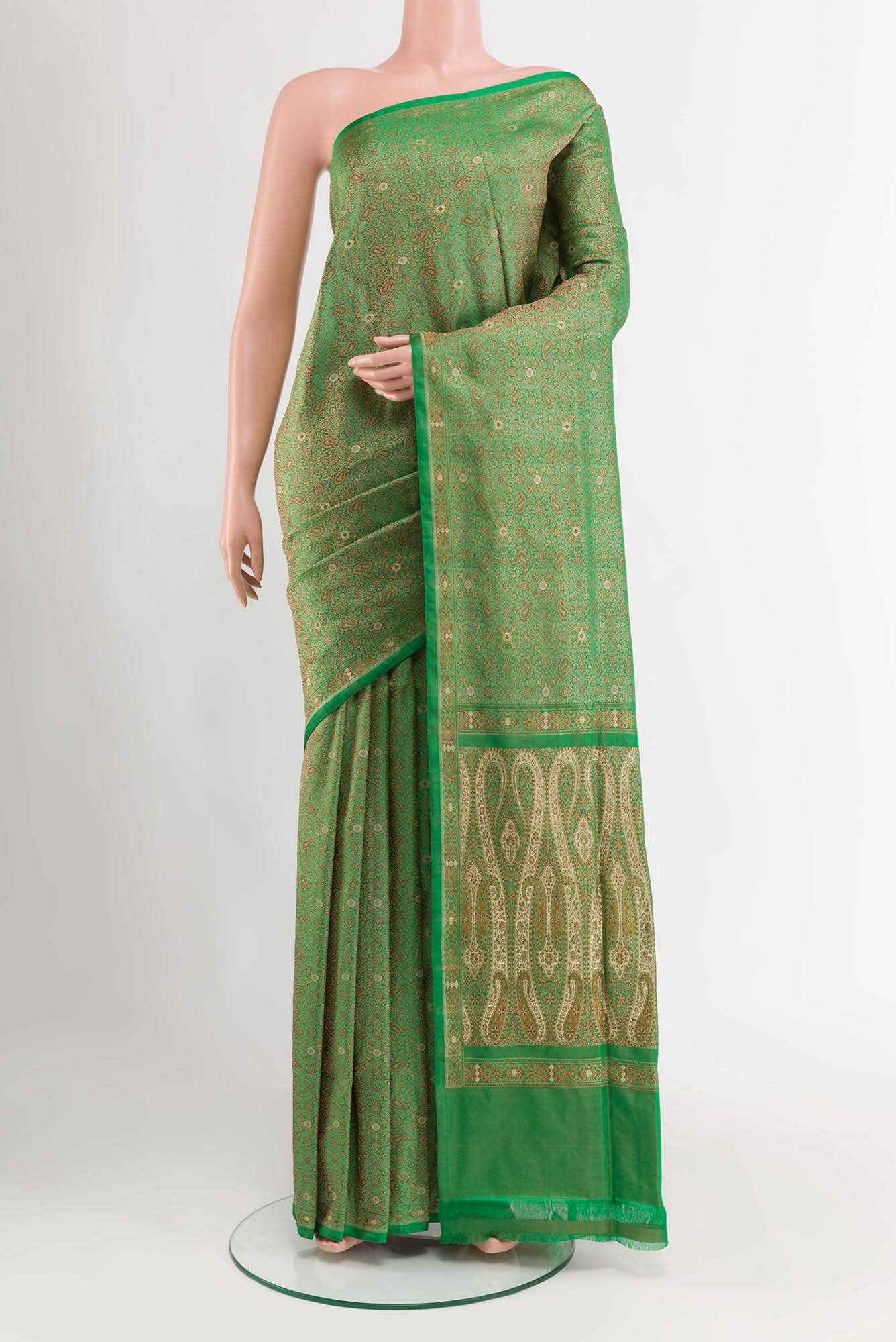 Green Banarasi Tanchoi Silk Saree