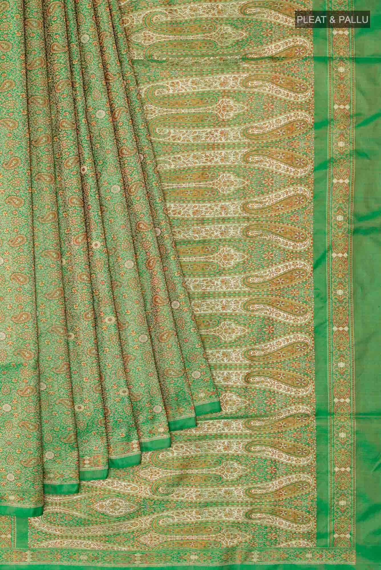 Green Banarasi Tanchoi Silk Saree