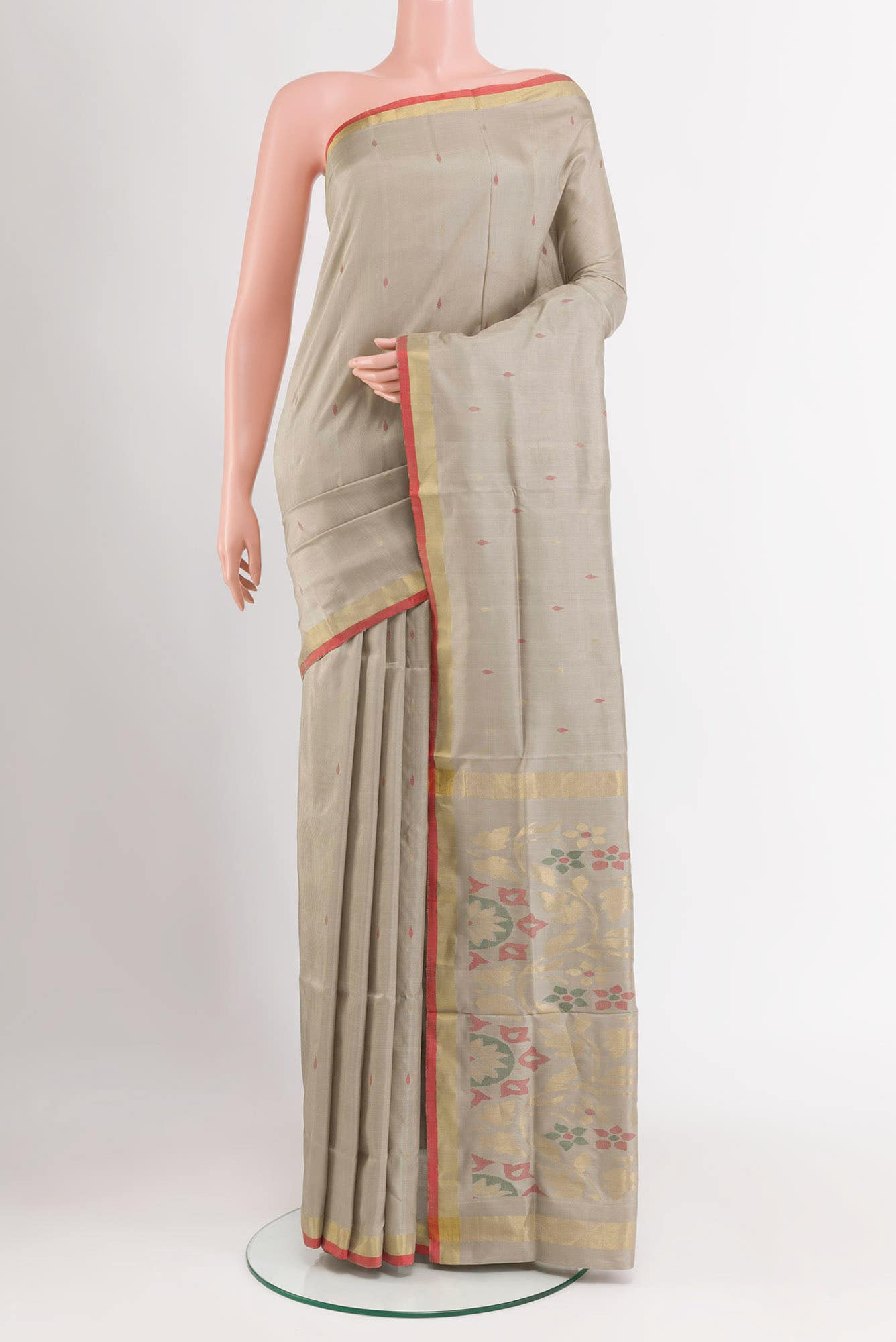 Pure Silk Pure Zari Grey Uppada Saree