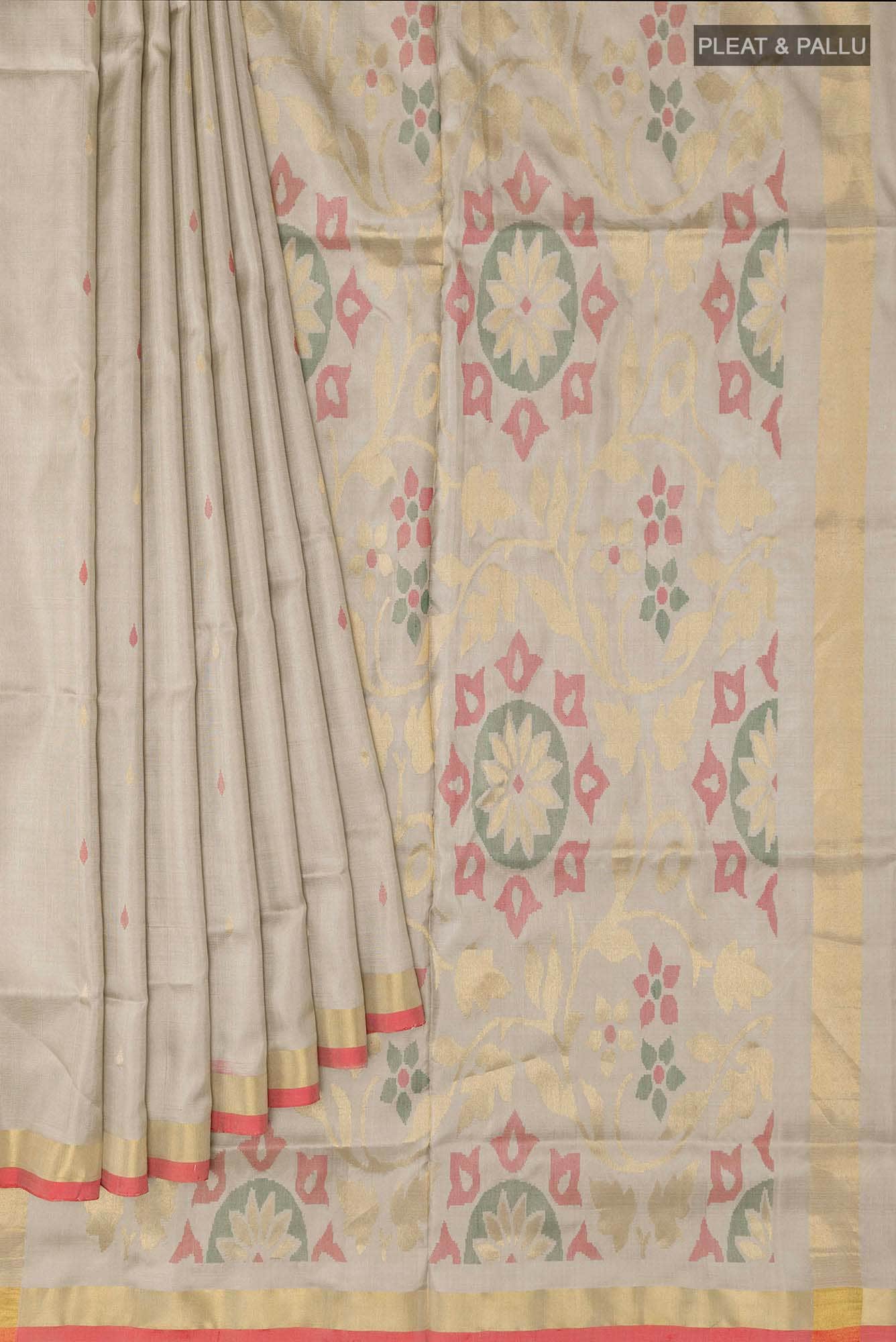 Pure Silk Pure Zari Grey Uppada Saree
