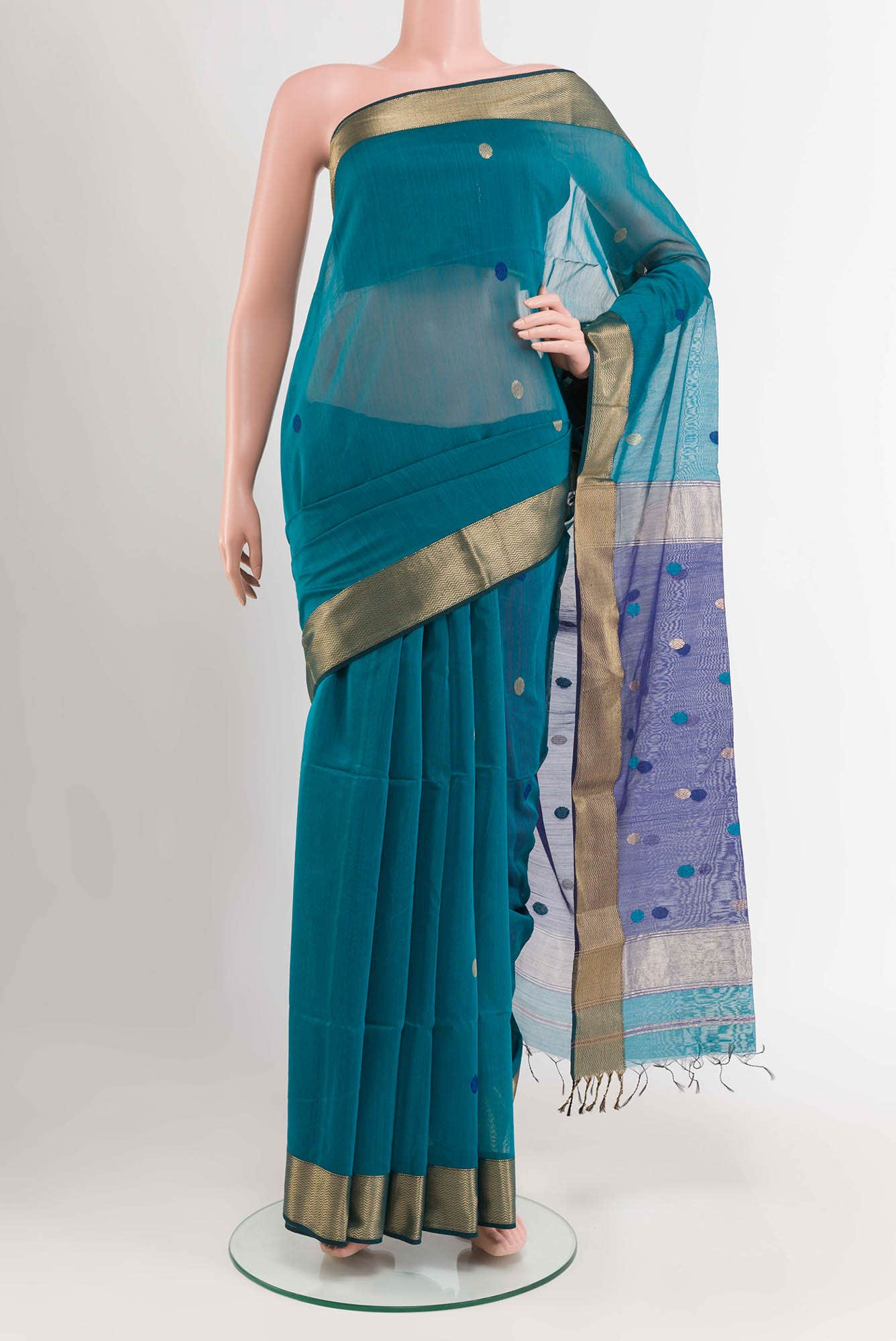 Sea Green Blended Maheshwari Silk Cotton Saree
