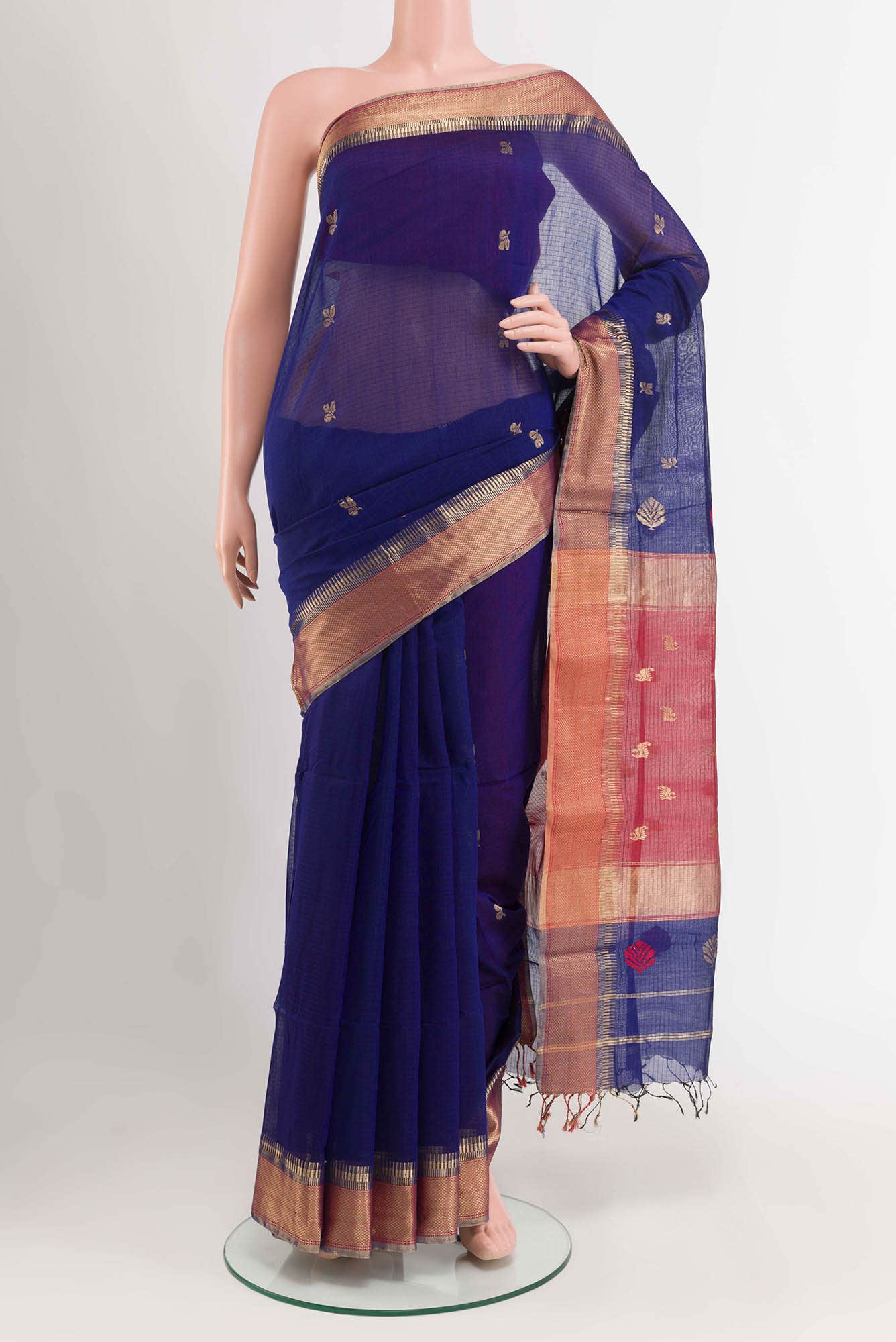 Dark Blue Blended Maheshwari Silk Cotton Saree