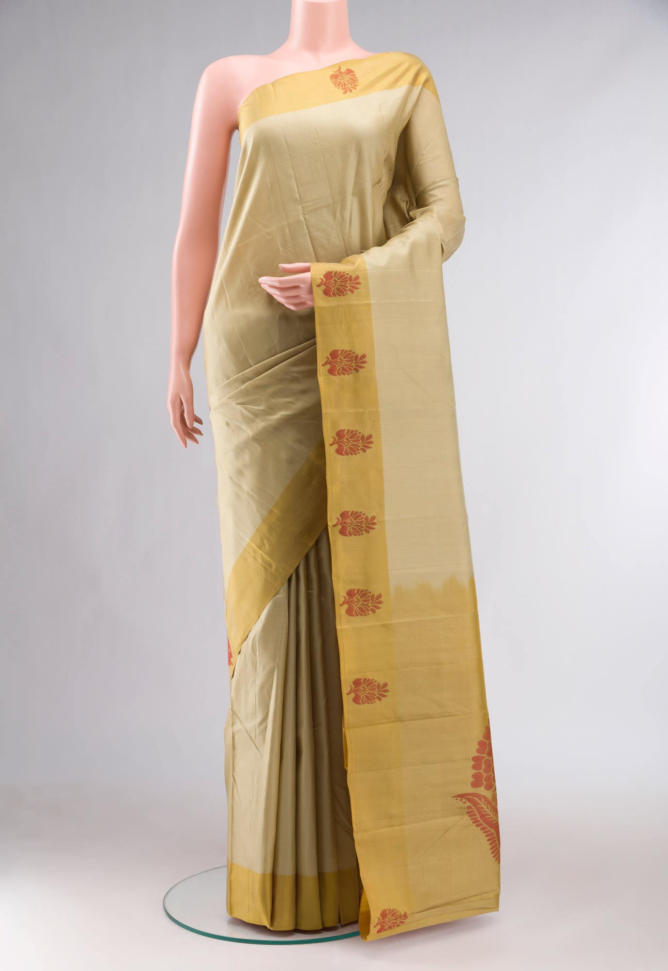 Beige Kanchipuram Silk Saree